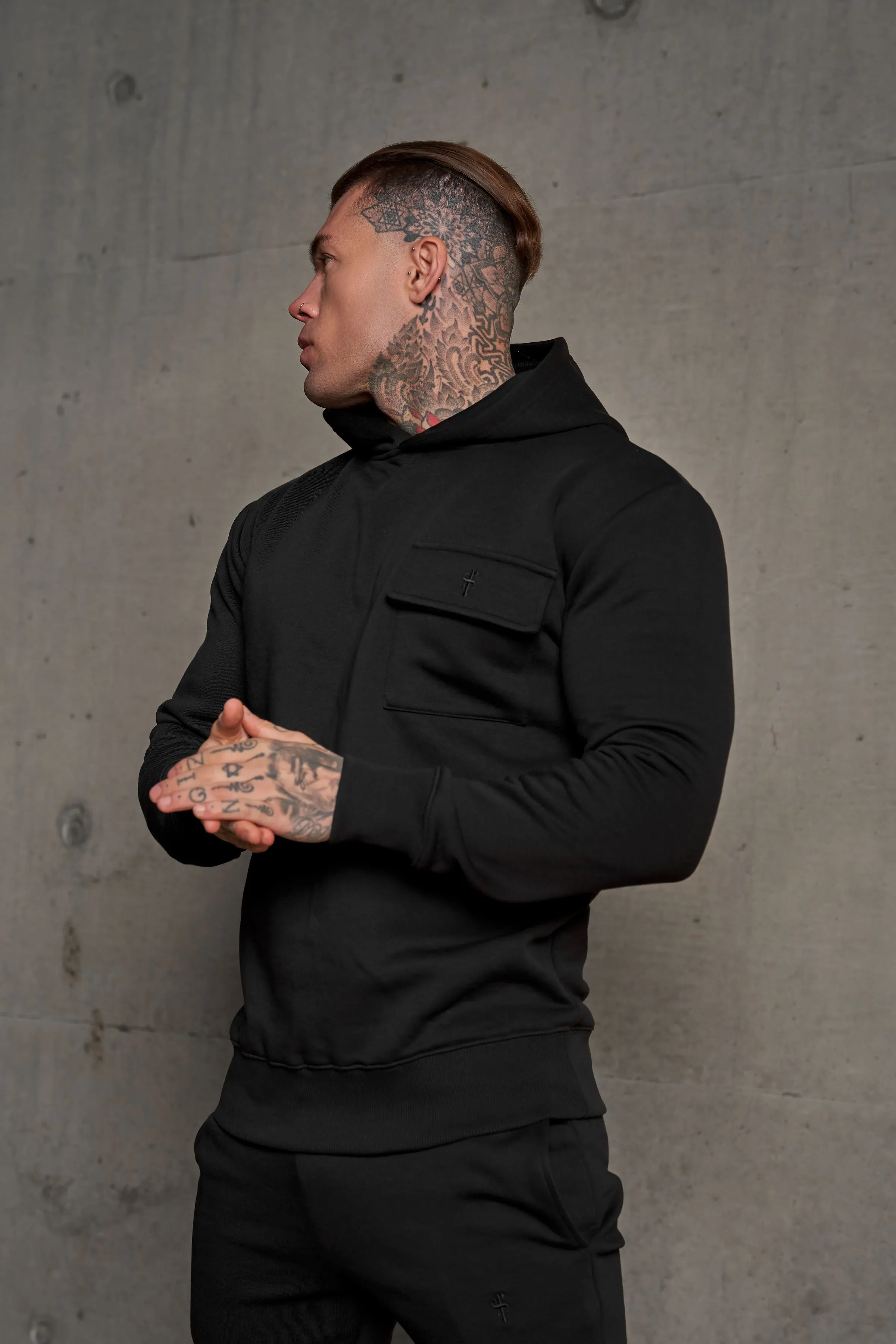 Father Sons Black Cargo Tracksuit Bottoms With Pockets, Cuffed Hem and FS Embroidery - FSH934