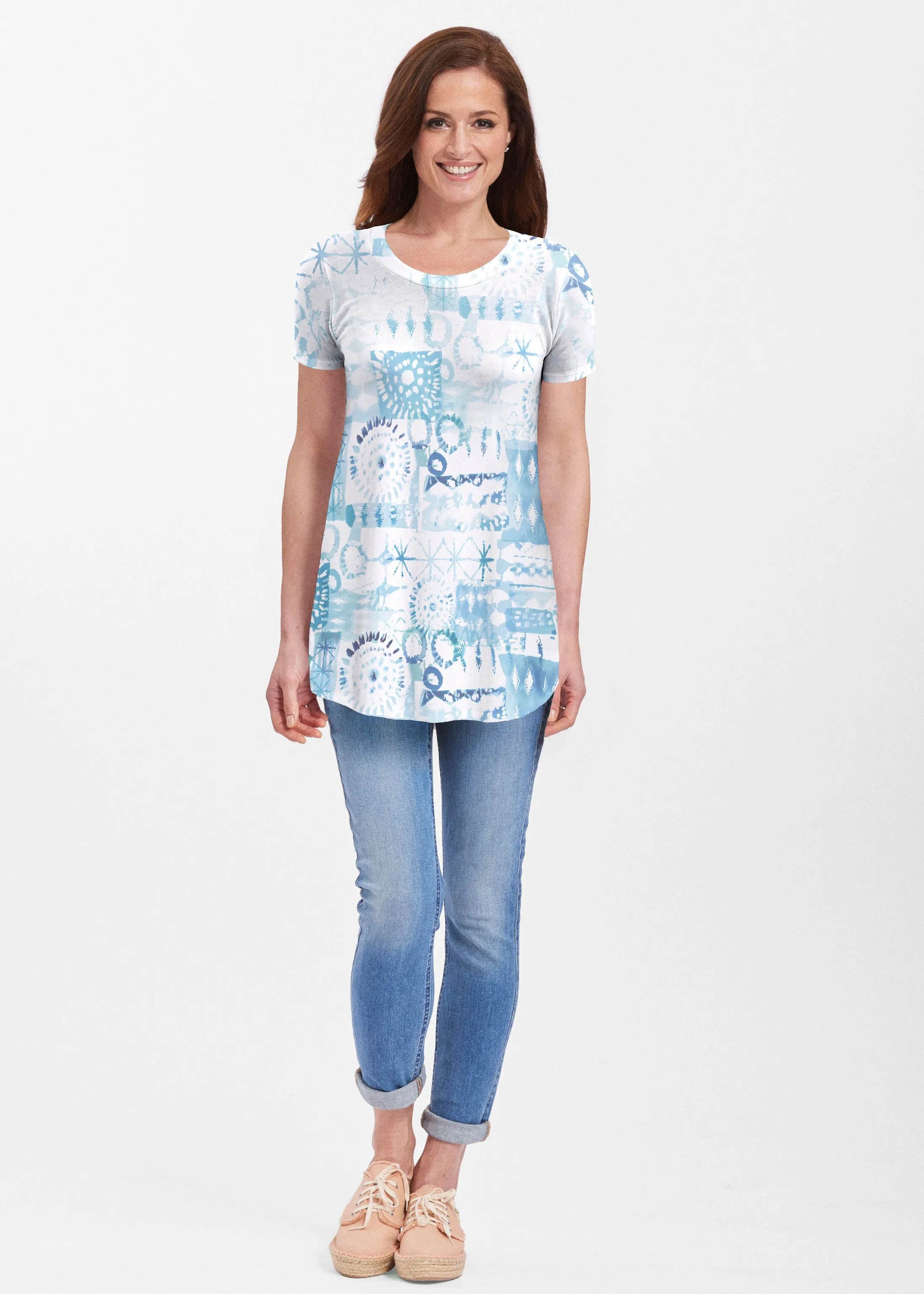 Ferris Wheel Blue (16186) ~ Butterknit Short Sleeve Tunic