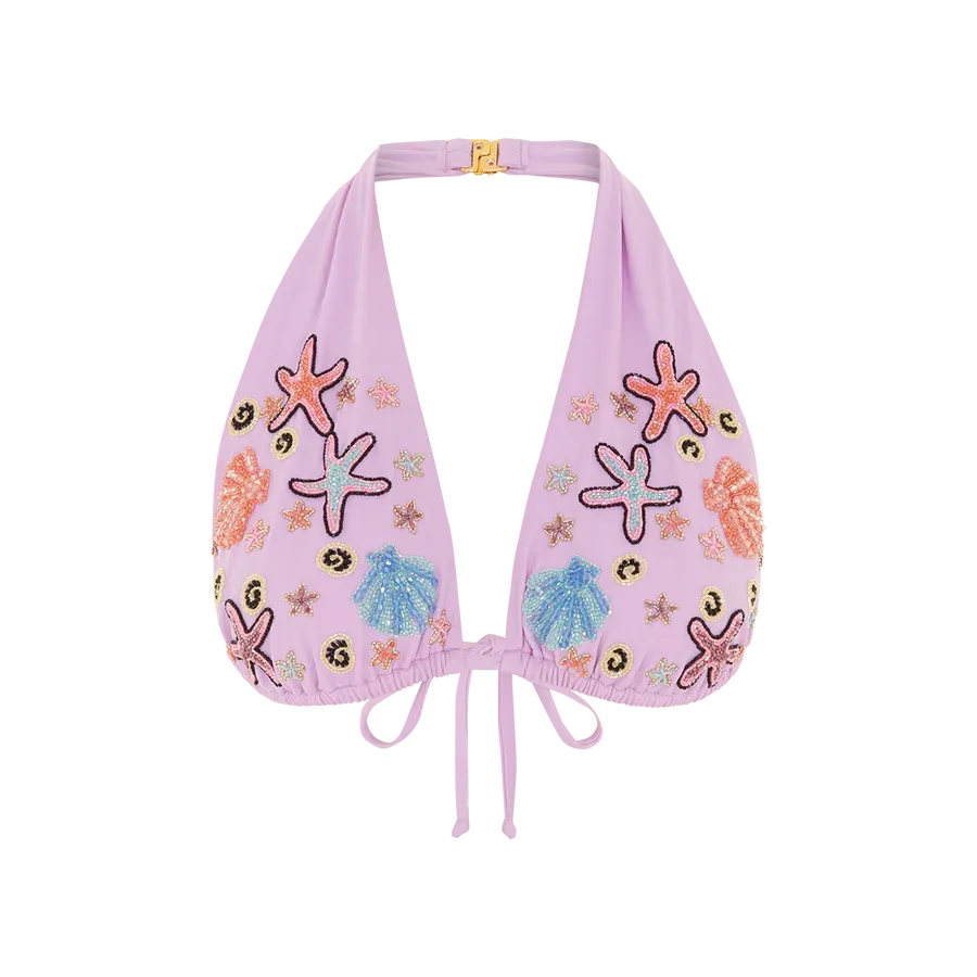 Fia Tropical Hand Embroidered Bikini Top Lilac