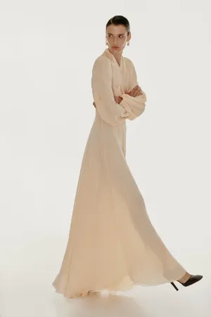 Floor length floaty chiffon wrap yellow dress