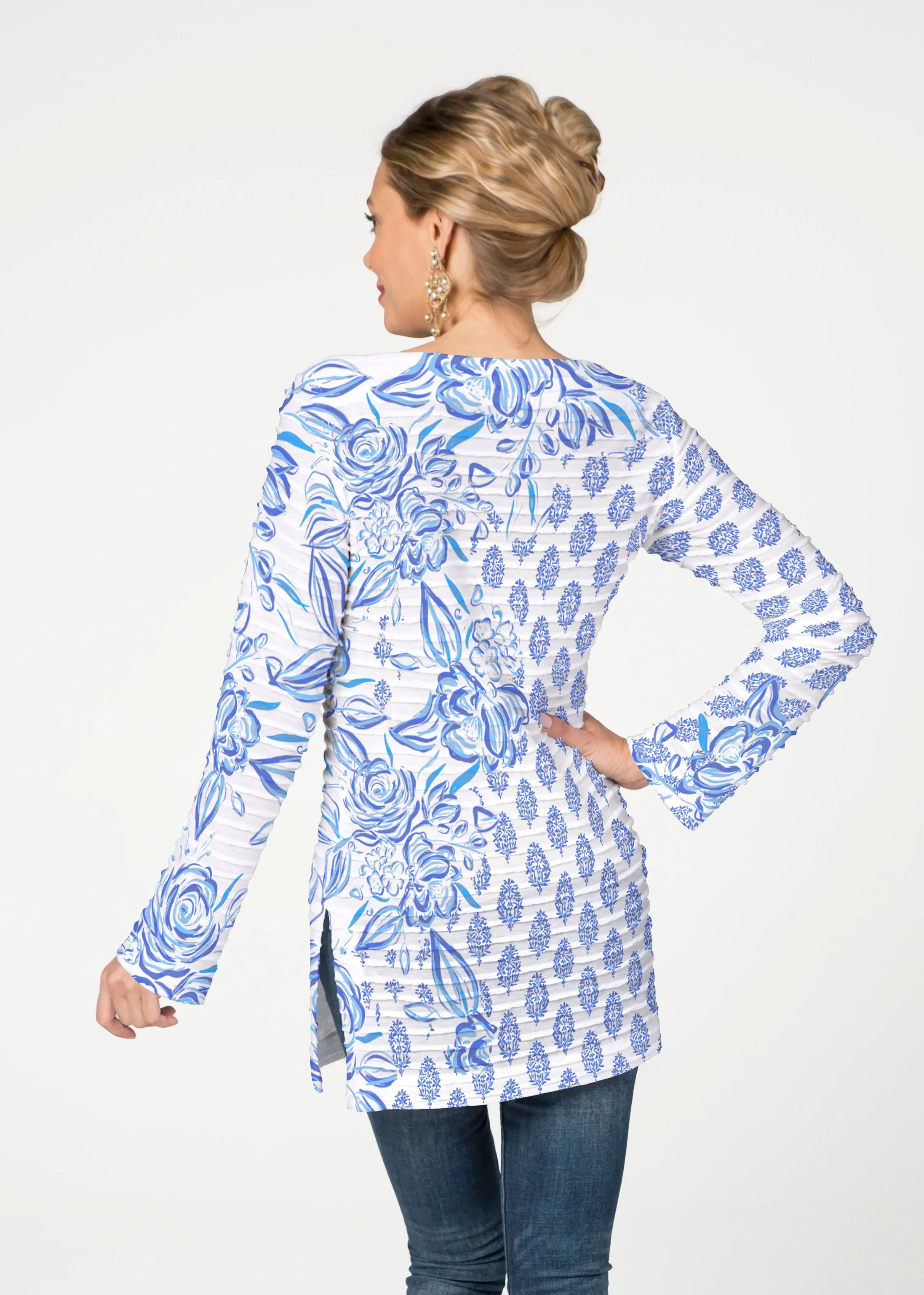 Flora (8041) ~ Banded Boatneck Tunic