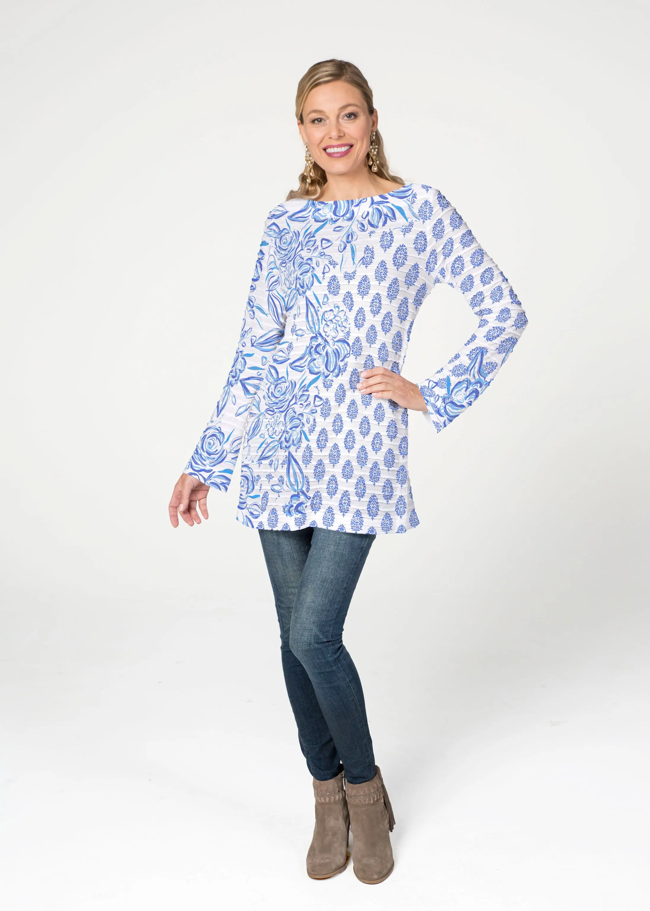 Flora (8041) ~ Banded Boatneck Tunic