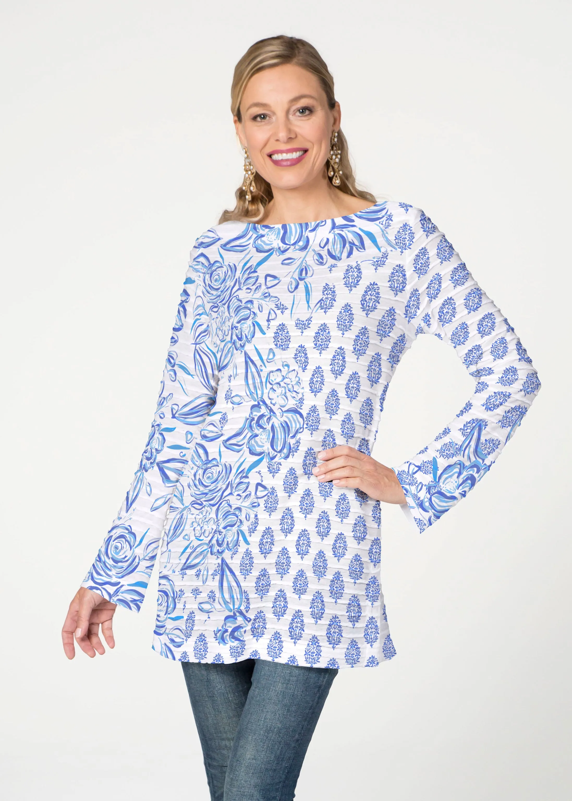 Flora (8041) ~ Banded Boatneck Tunic