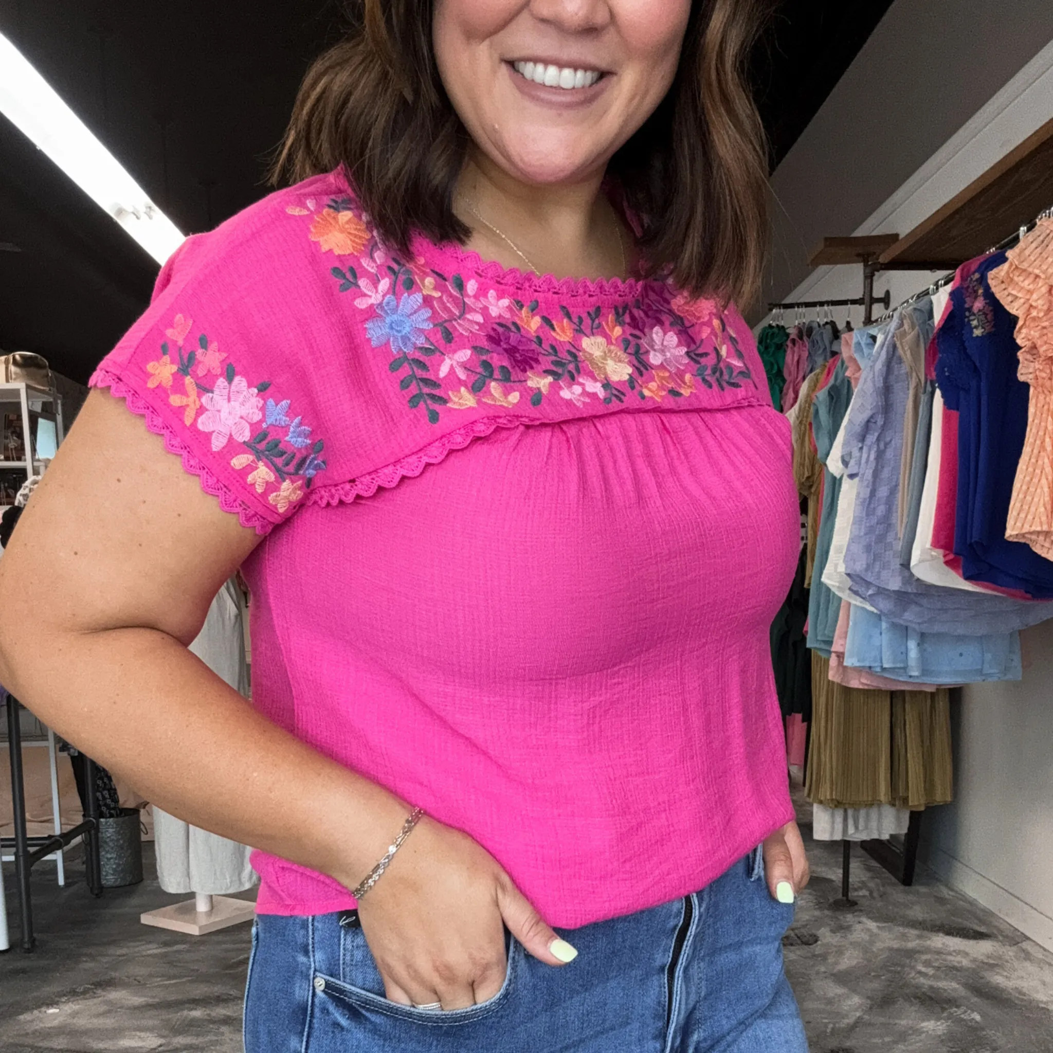 Floral Dream Embroidered Pink Top