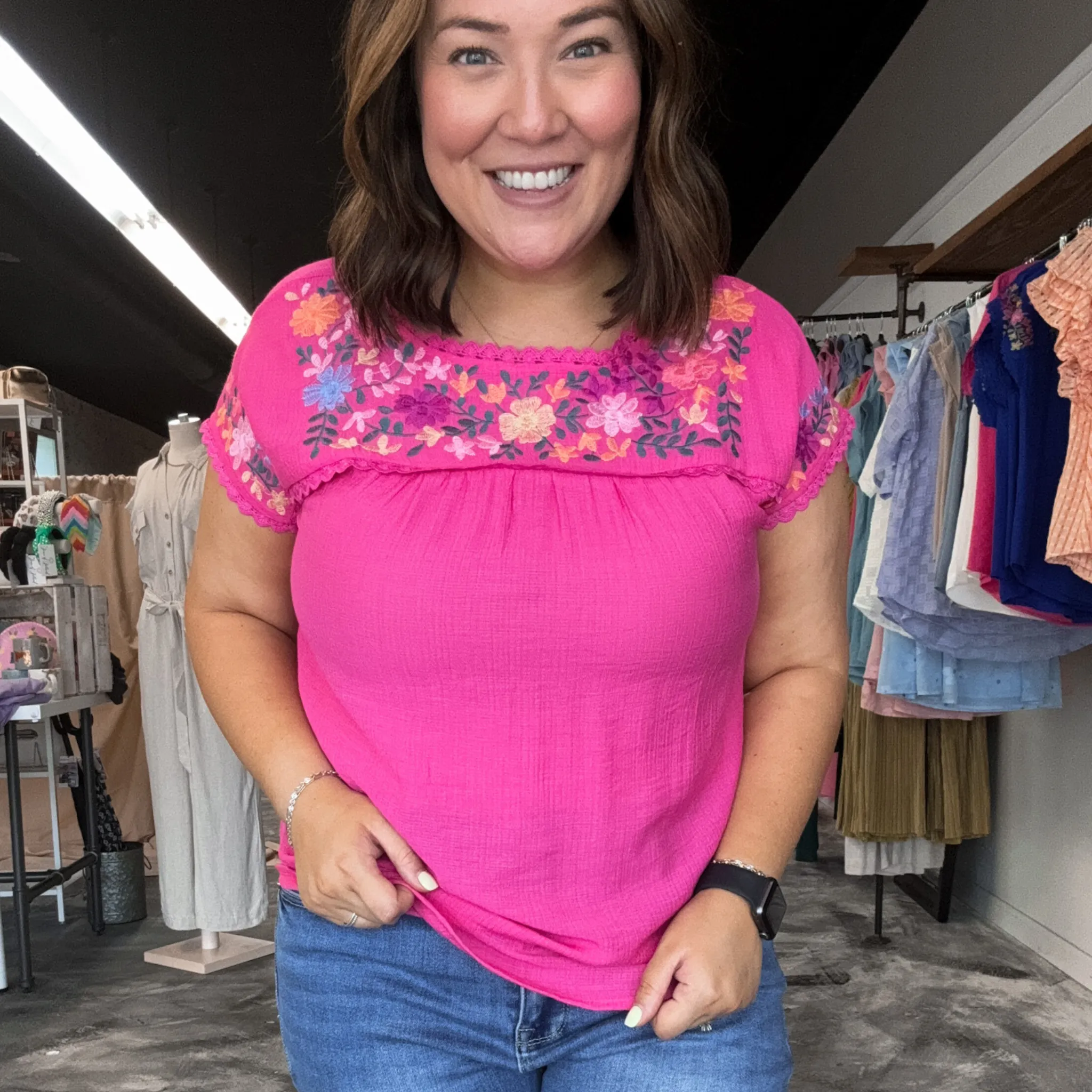 Floral Dream Embroidered Pink Top