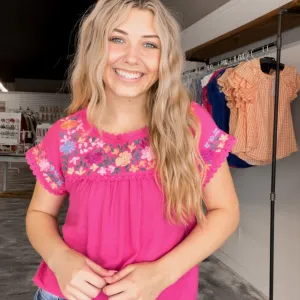 Floral Dream Embroidered Pink Top