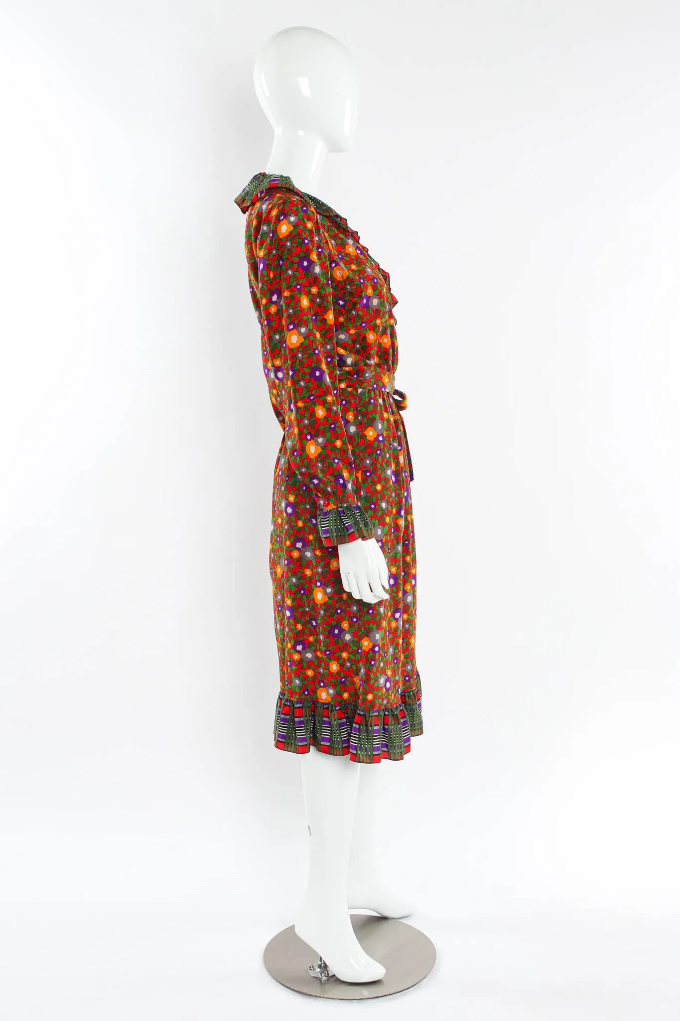 Floral Plaid Silk Wrap Dress