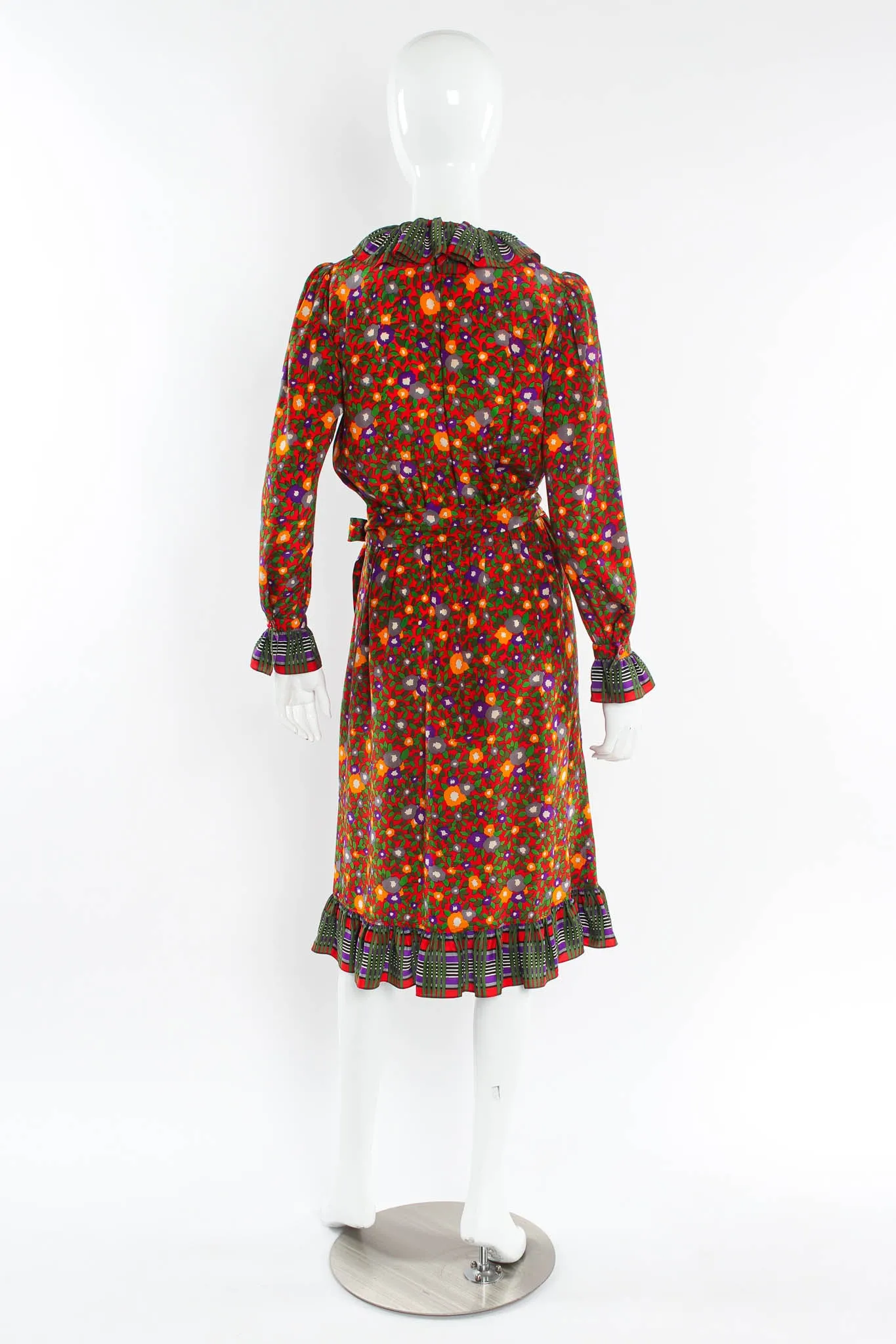 Floral Plaid Silk Wrap Dress