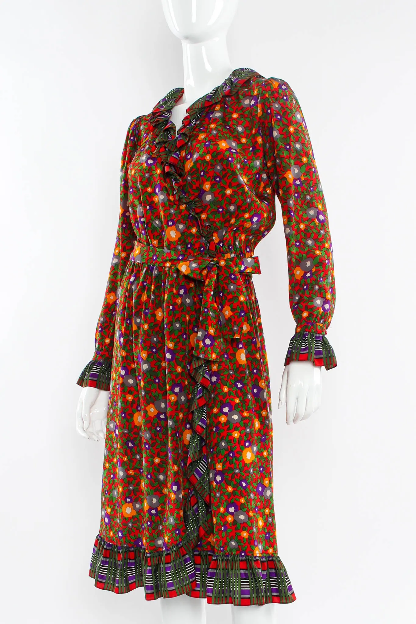 Floral Plaid Silk Wrap Dress