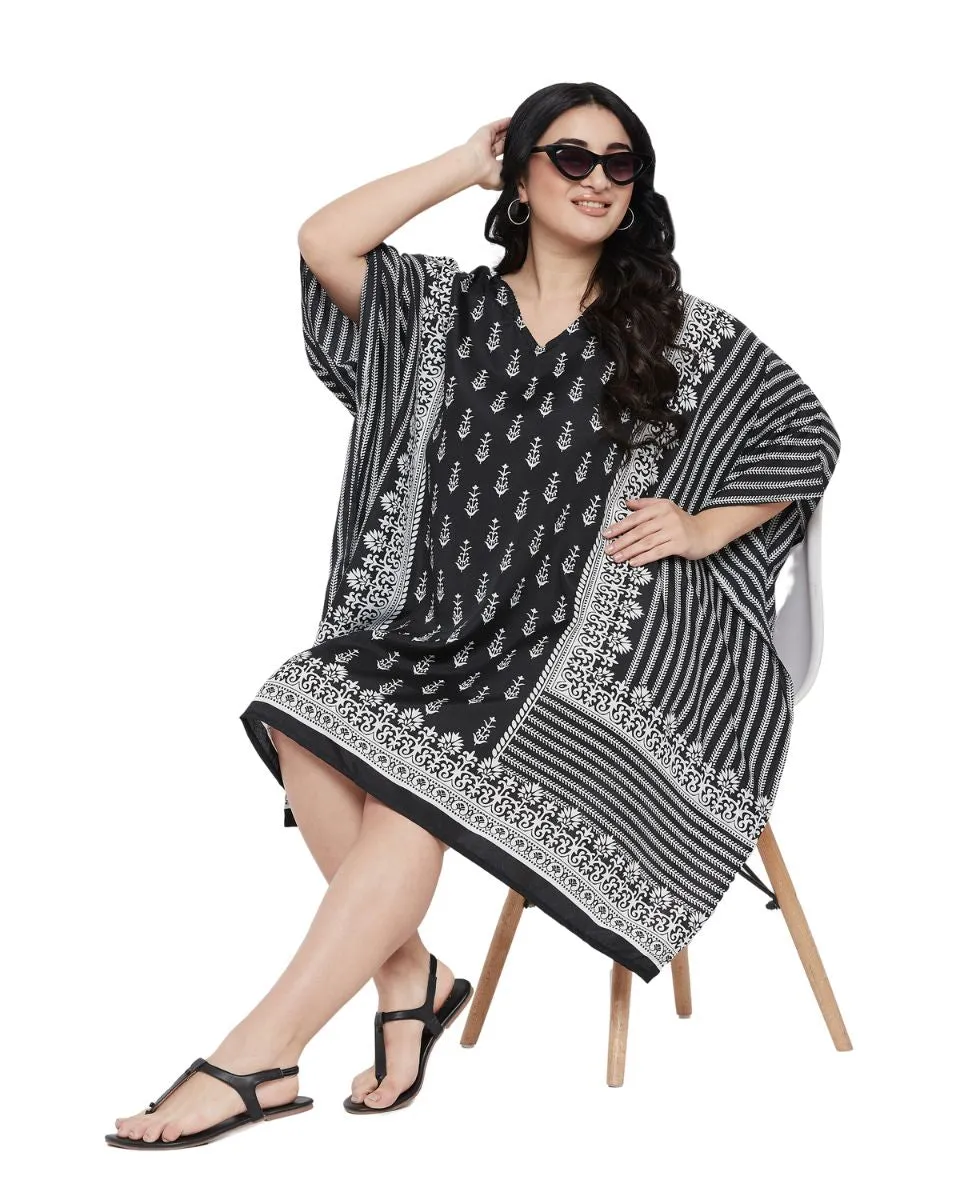 Floral Printed Black Polyester Tunic Plus Size Top For Women