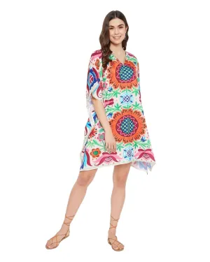 Floral Printed Multicolor Polyester Tunic Top For Plus Size Women