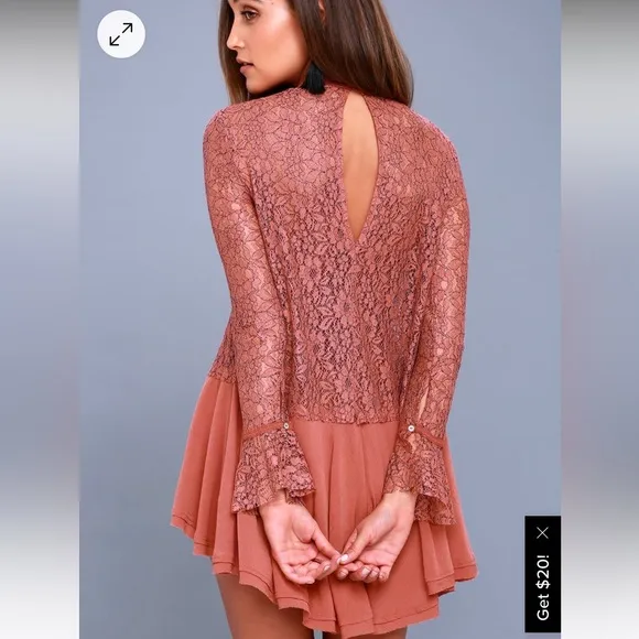 Free People Tell Tale Cutout Lace Tunic Dress NEW in Rosey Coral W1196 Sz XS