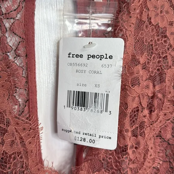 Free People Tell Tale Cutout Lace Tunic Dress NEW in Rosey Coral W1196 Sz XS
