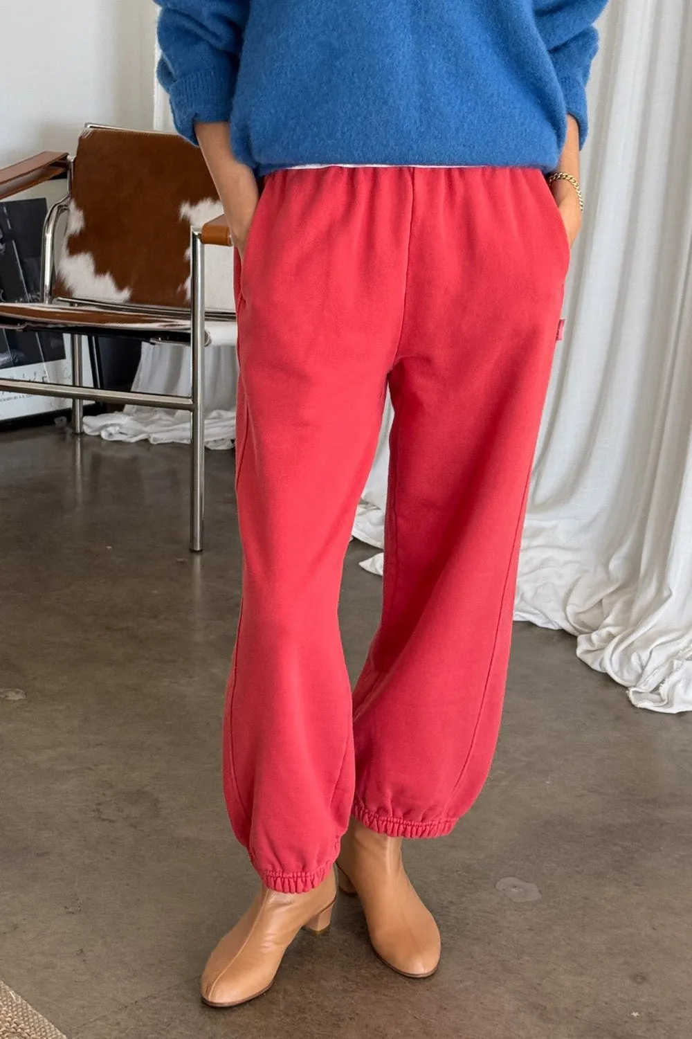 French Terry Balloon Pant in Coral Red | Le Bon Shoppe