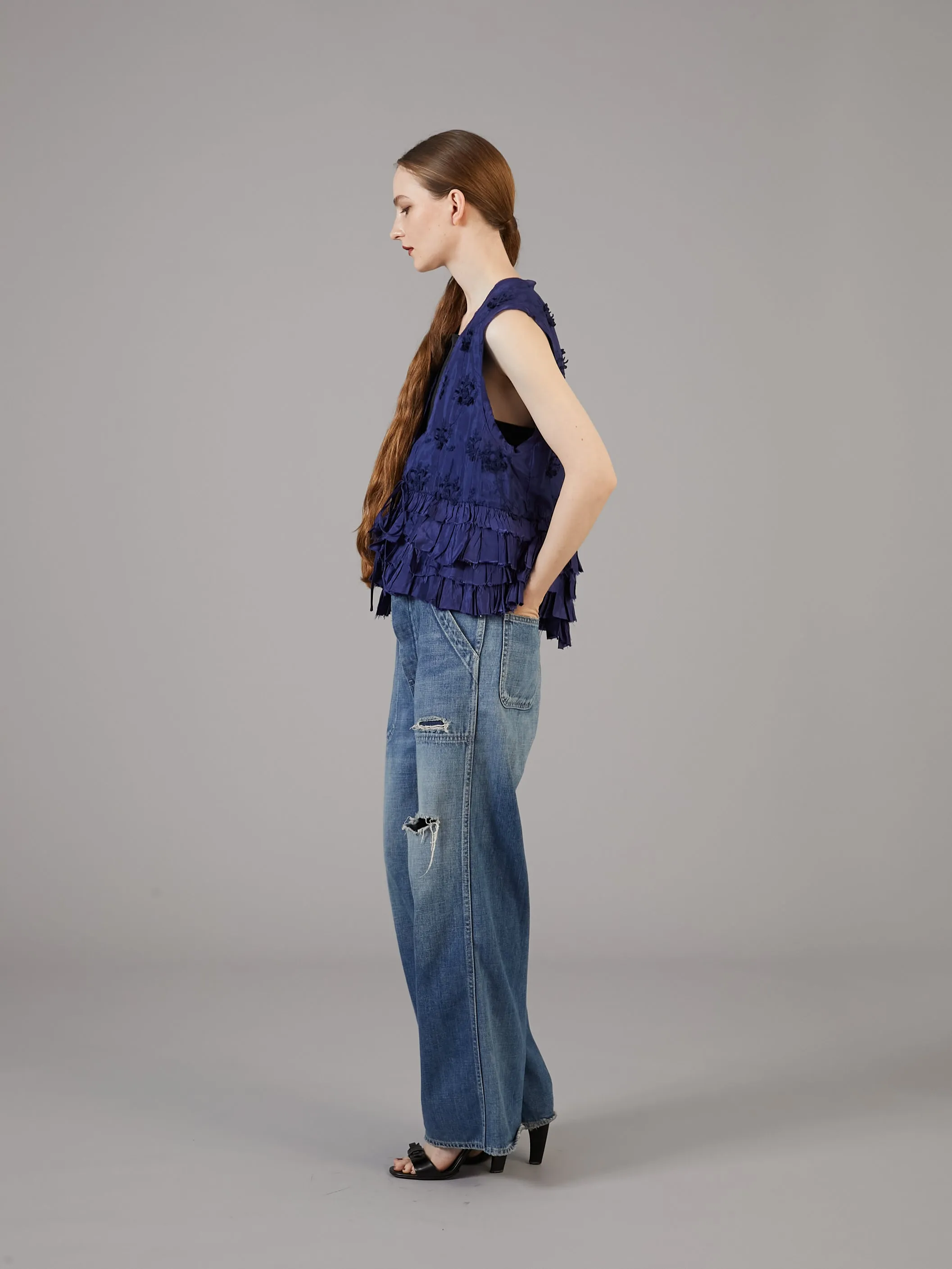 frill rayon shantung vest | NAVY