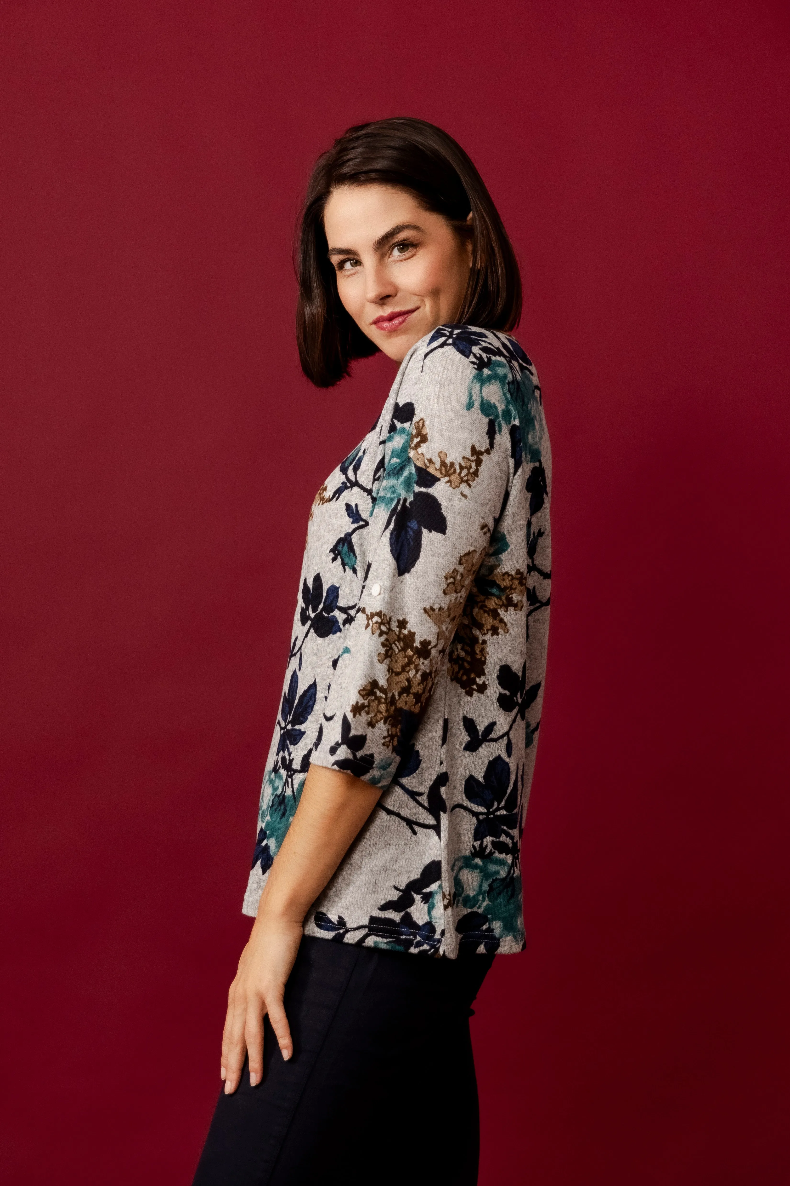 GIONNA Green Floral Knit Top