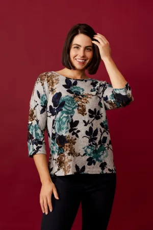 GIONNA Green Floral Knit Top