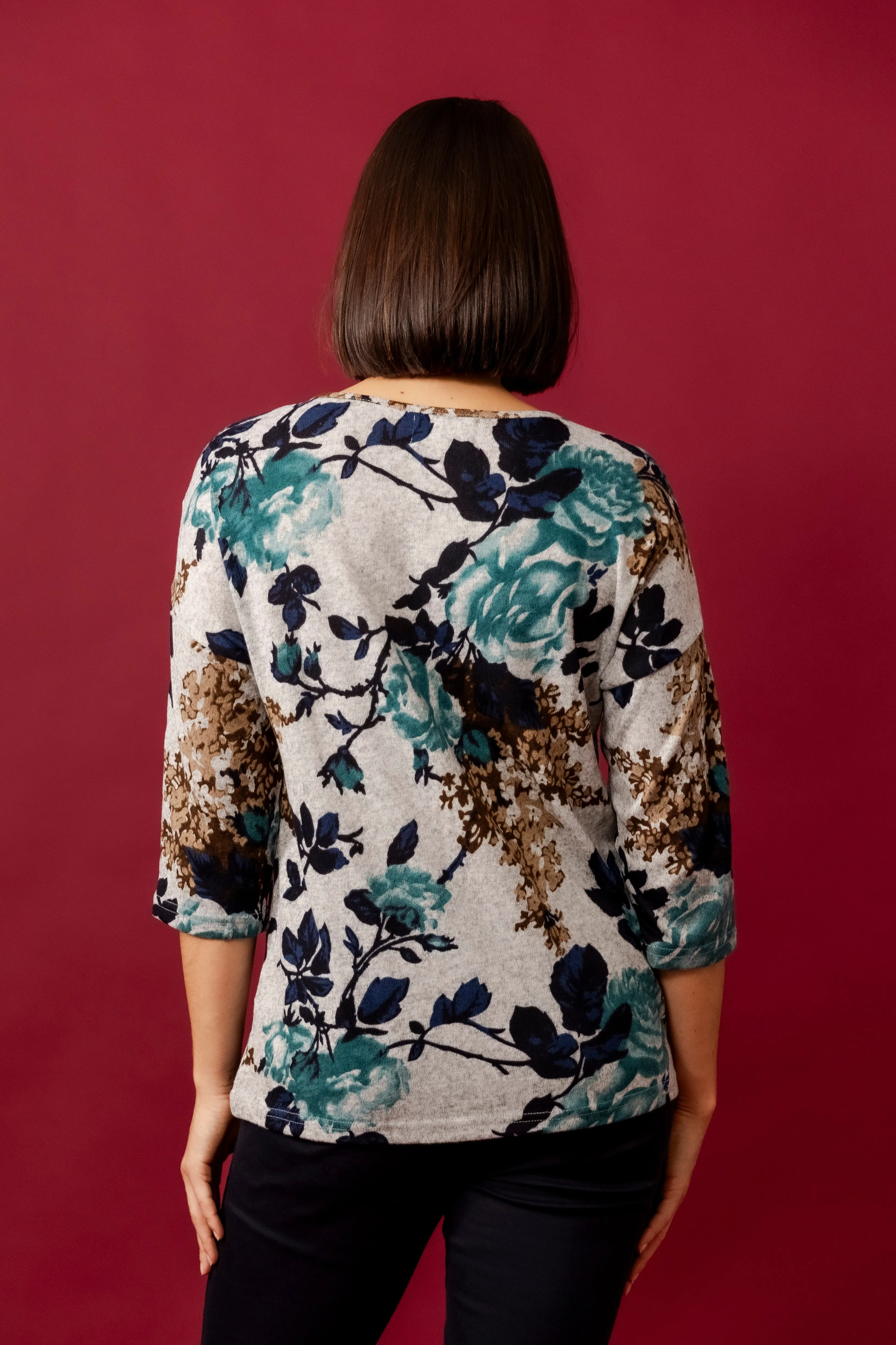 GIONNA Green Floral Knit Top
