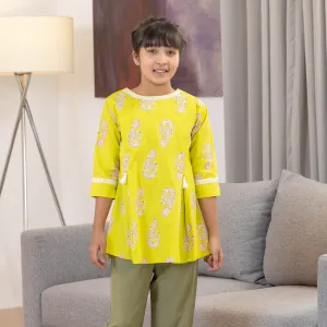 Girls Neon Green Printed Tunic