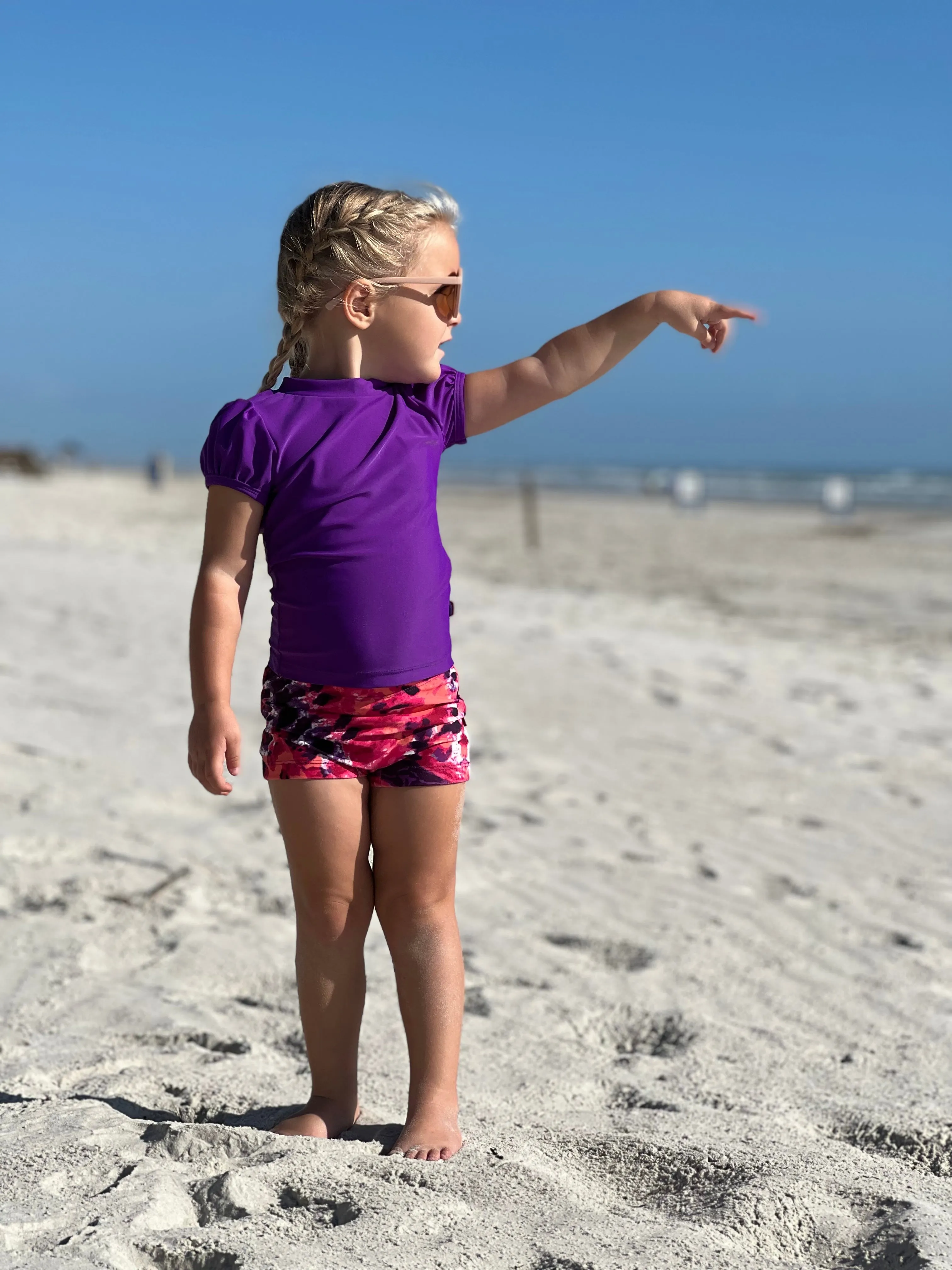 Girls UPF 50  Printed Swim Boy Shorts  | Rainbow Print