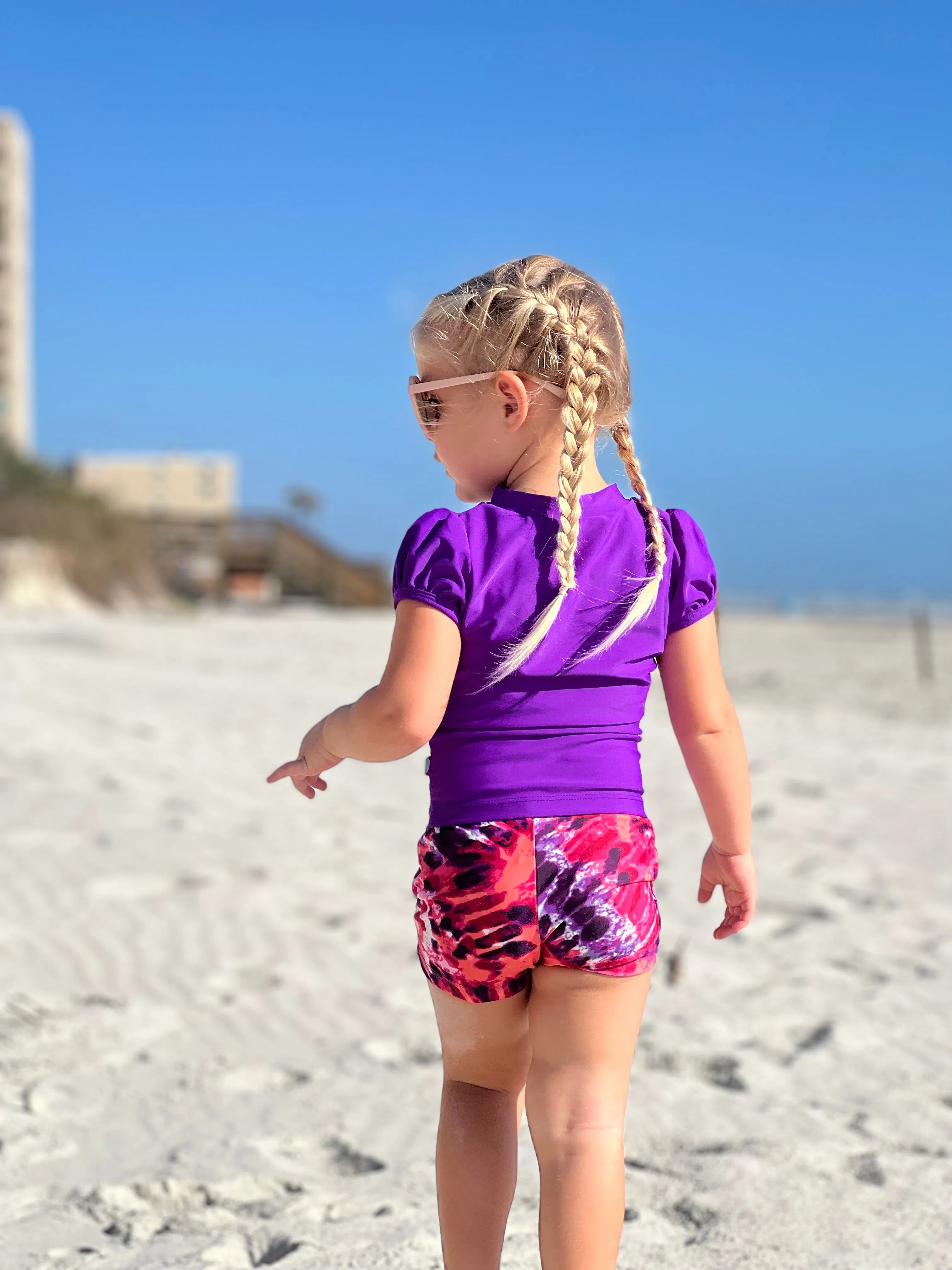 Girls UPF 50  Printed Swim Boy Shorts  | Rainbow Print
