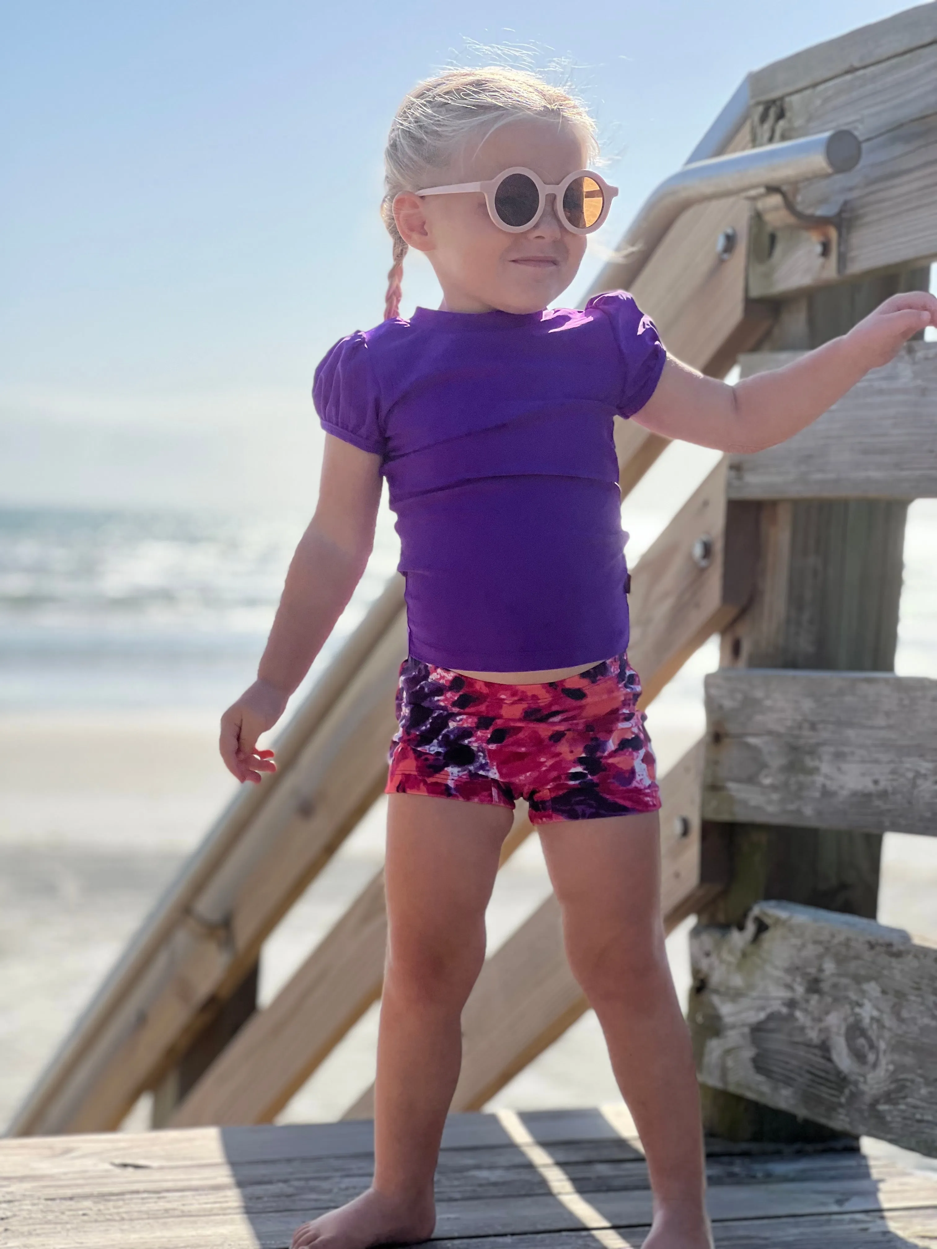 Girls UPF 50  Printed Swim Boy Shorts  | Rainbow Print