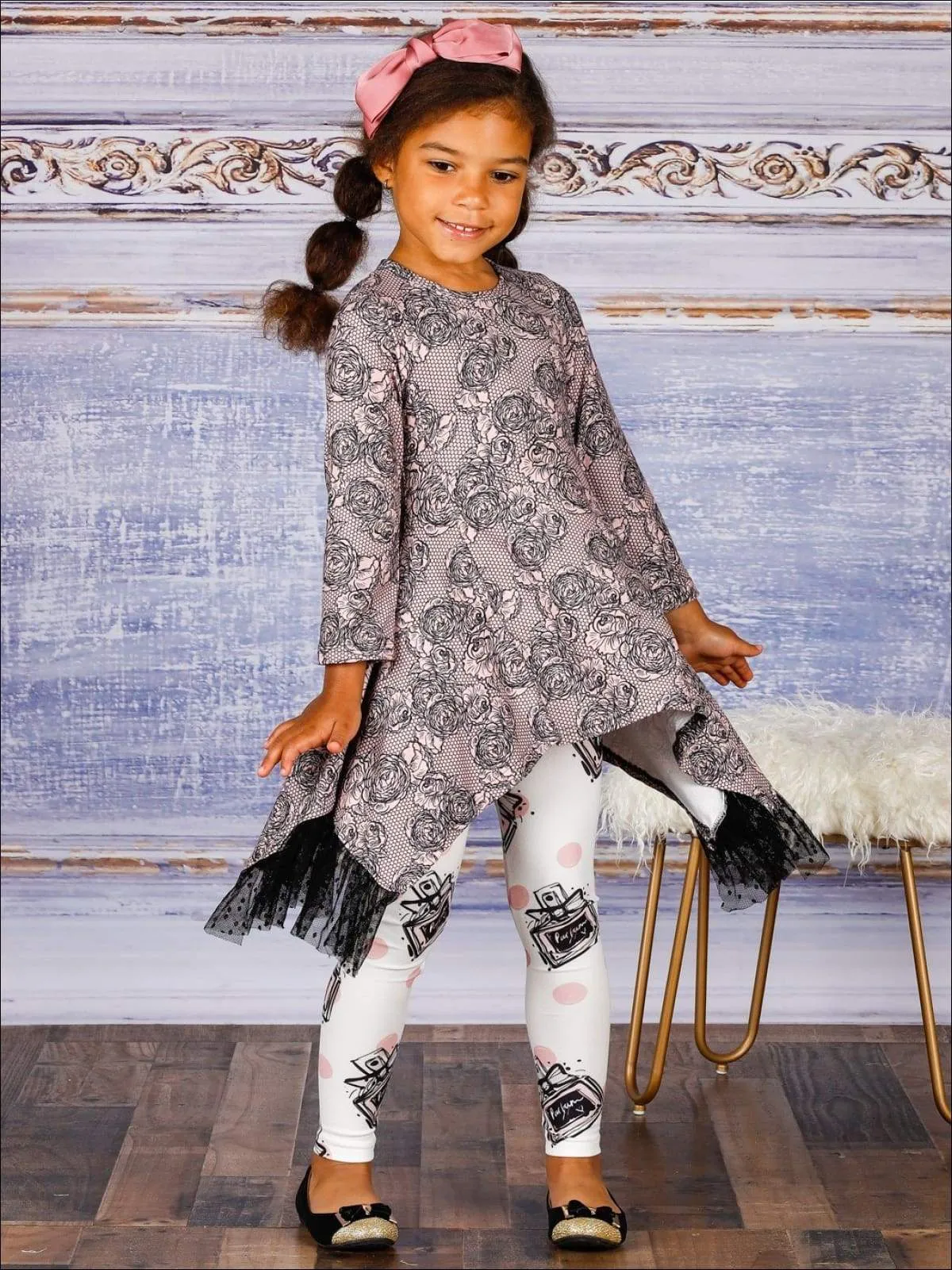 Girls What Is Love Side Tail Lace Ruffled Tunic And Legging Set