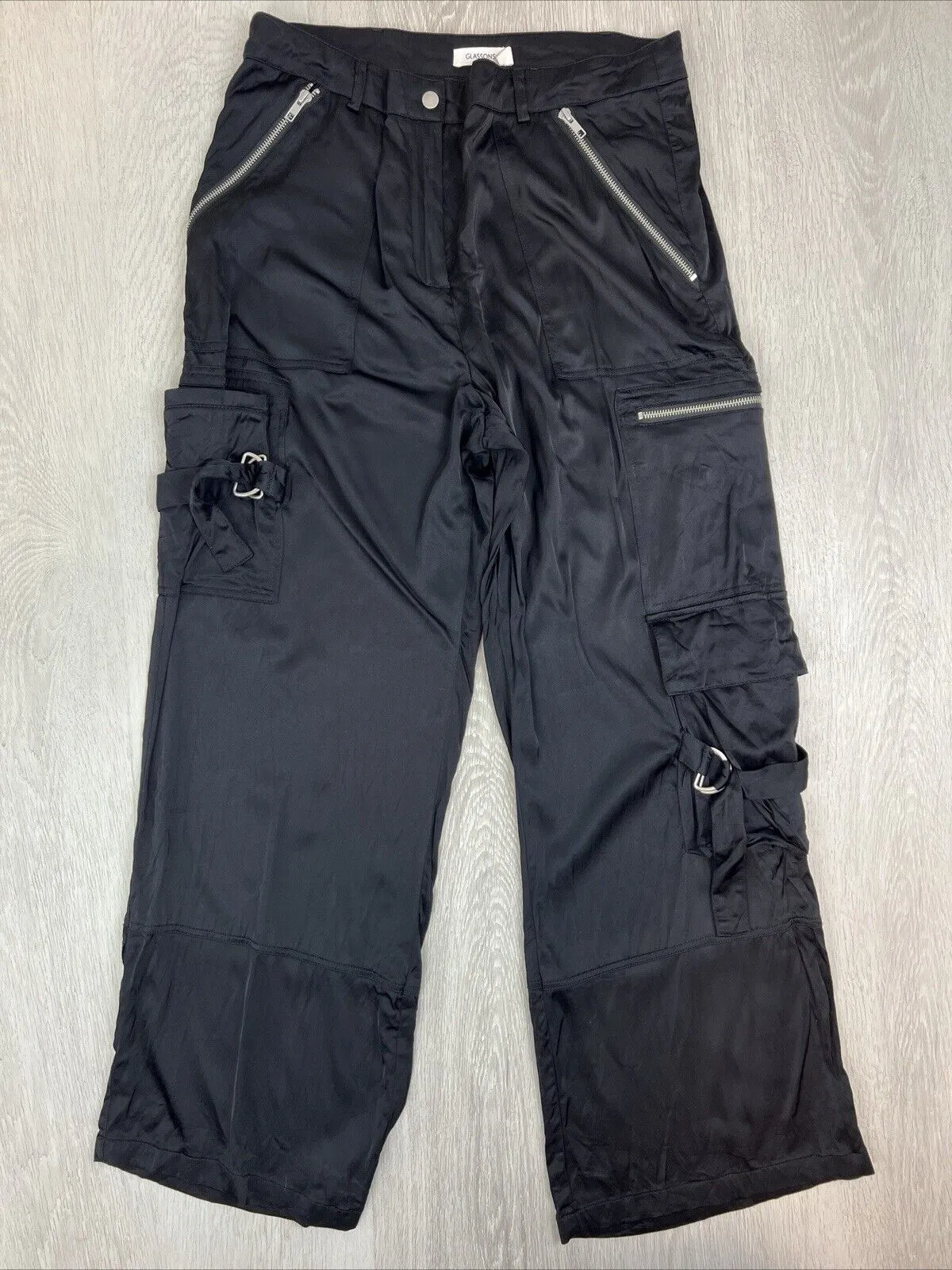 Glassons Womens Black Wide Leg Viscose Cargo Pants Size 14