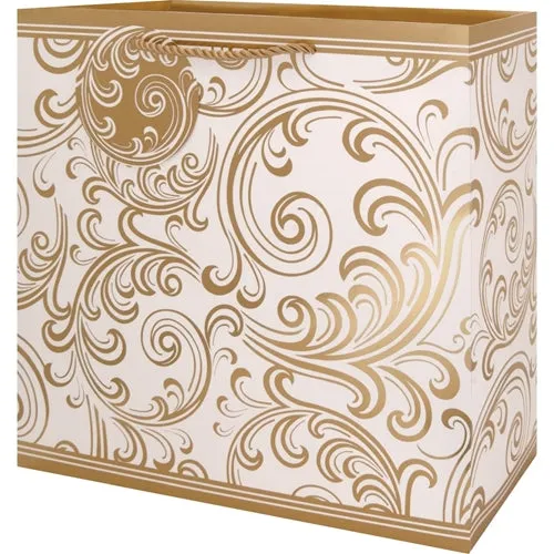 Golden Whimsical Scrolls Large Square Gift Bag