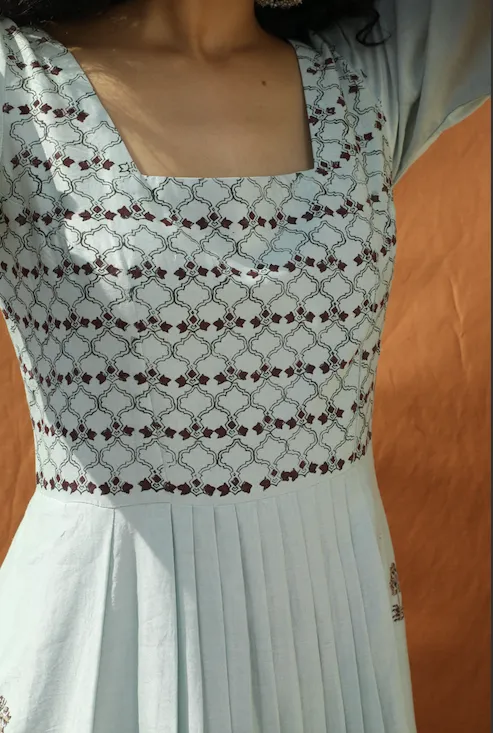 Grace- Light Mint Green Block Printed Tunic Set