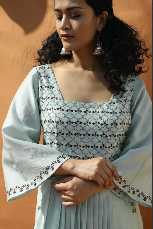 Grace- Light Mint Green Block Printed Tunic Set