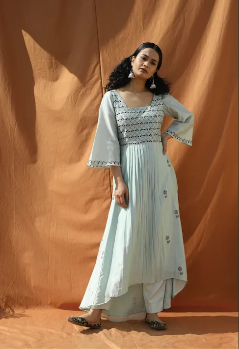 Grace- Light Mint Green Block Printed Tunic Set