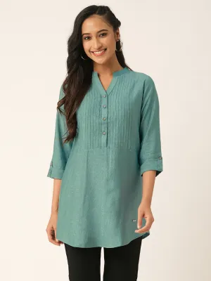 Green Comfort Fit Rayon Tunics for Women Online India Hip Length Straight - Zola