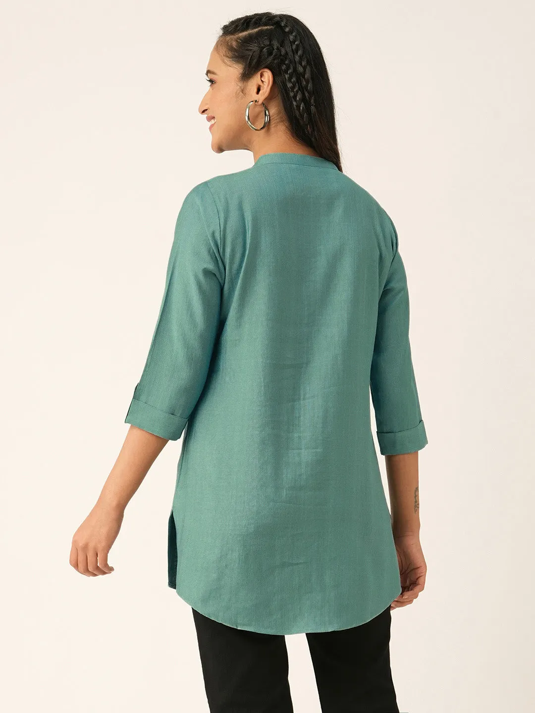 Green Comfort Fit Rayon Tunics for Women Online India Hip Length Straight - Zola