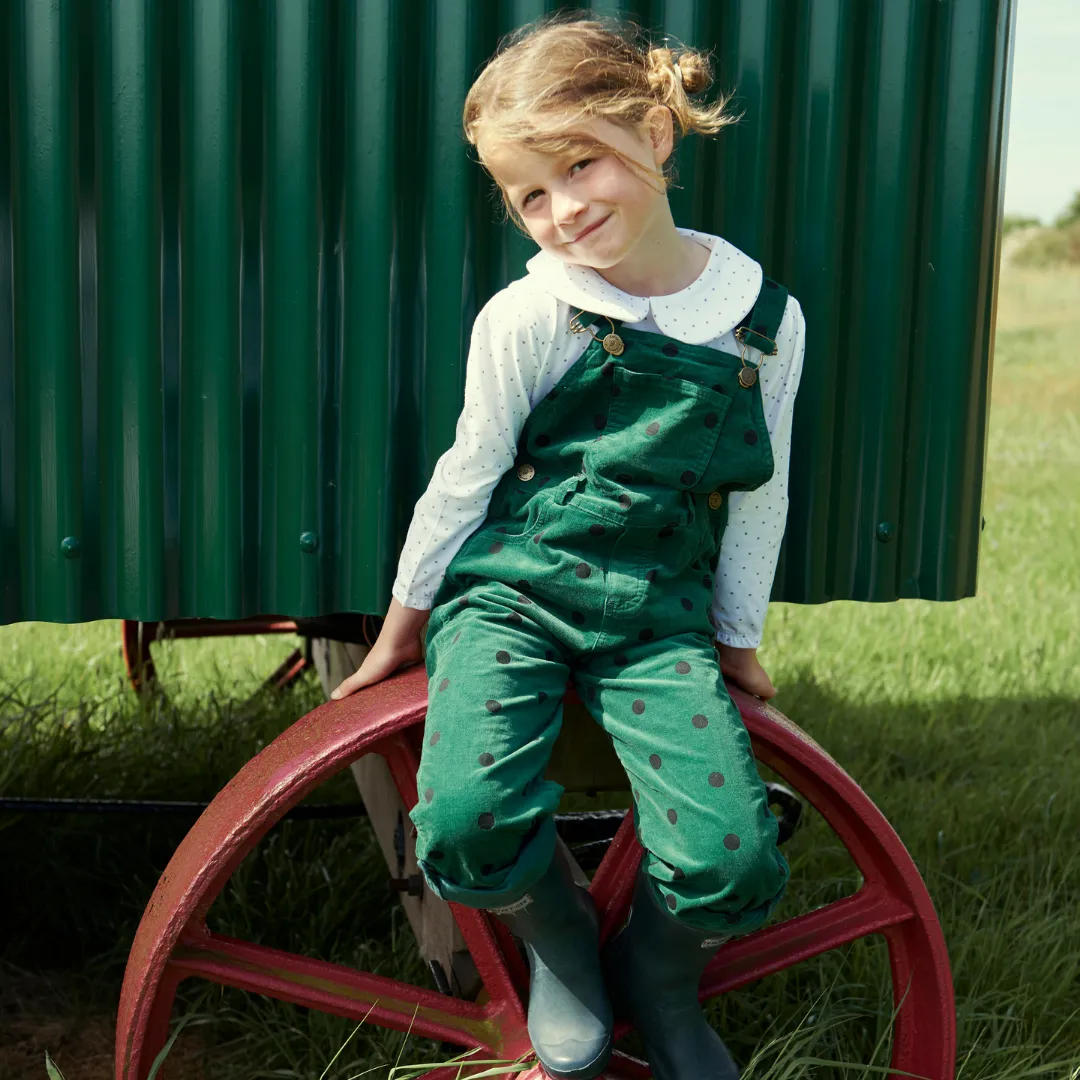 Green Corduroy Dungarees - Black Spot