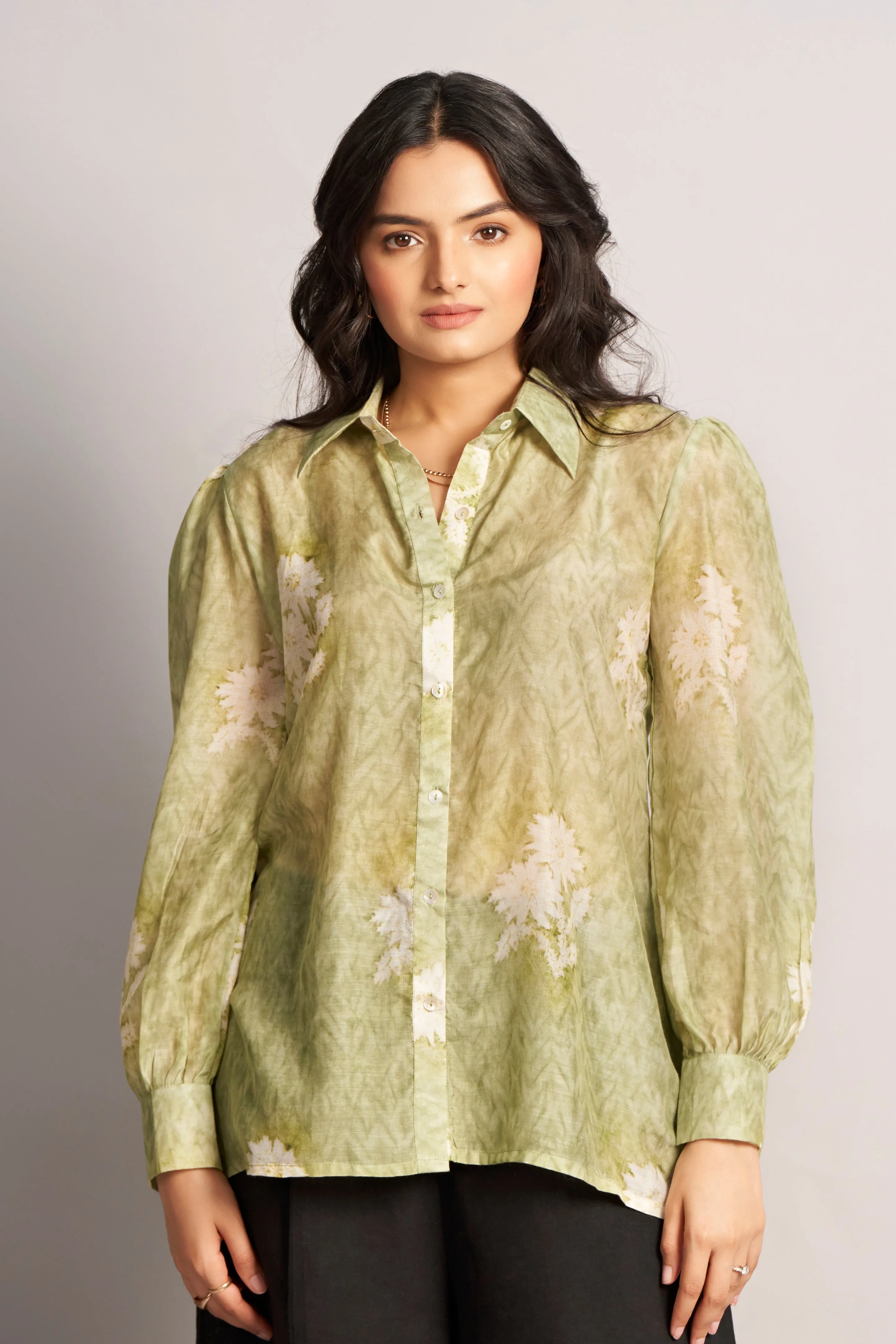 Green Digital Printed Natura Viscose Top