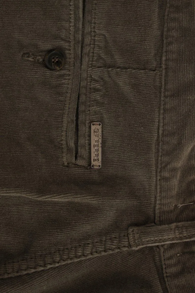 Green Stretch Straight Fit Corduroy Pants