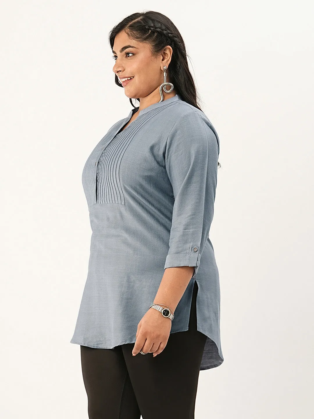 Grey Comfort Fit Rayon Tunics for Women Online India Hip Length Straight - Zola