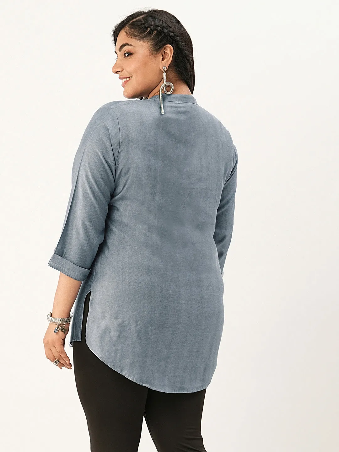 Grey Comfort Fit Rayon Tunics for Women Online India Hip Length Straight - Zola