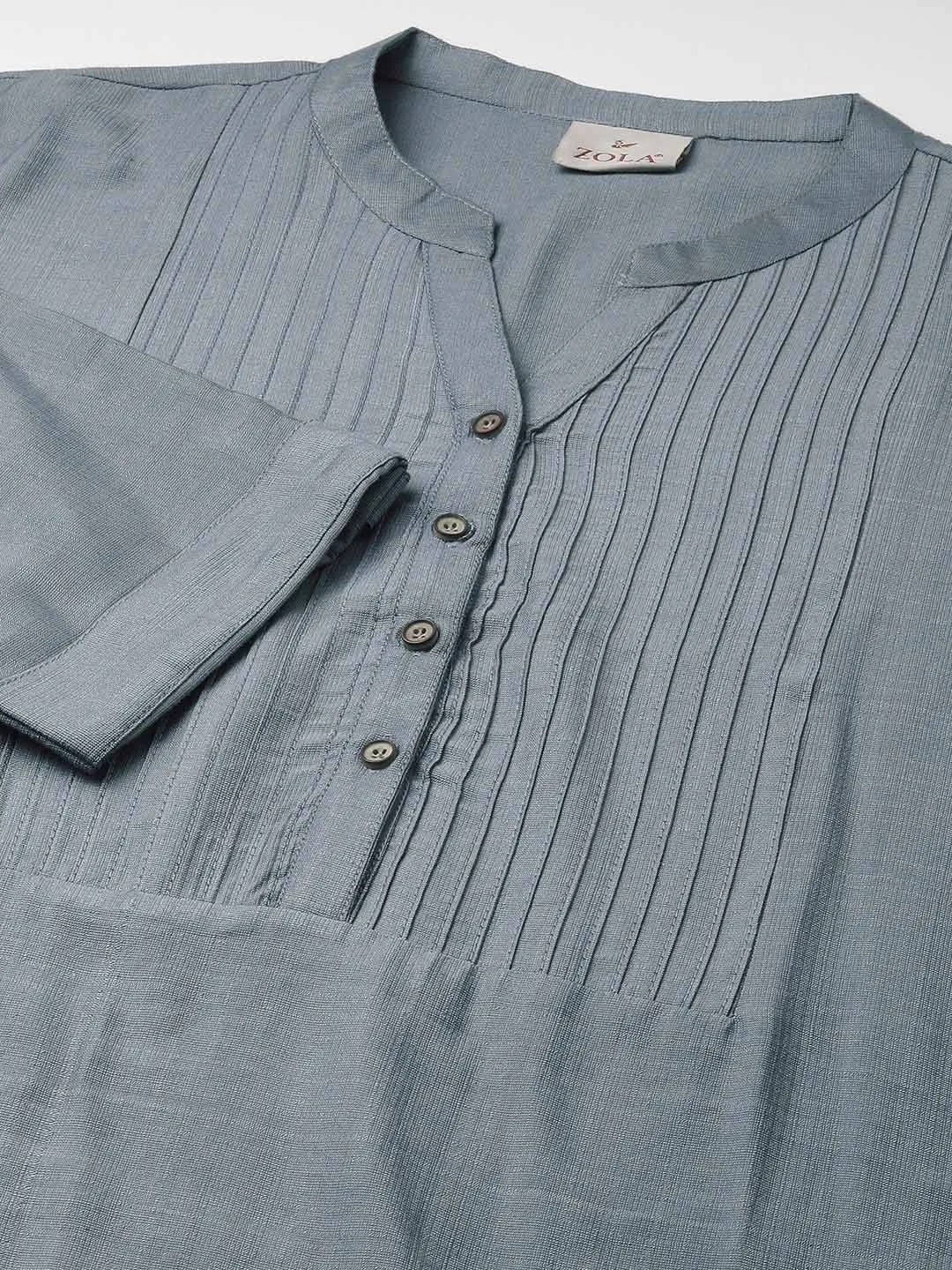 Grey Comfort Fit Rayon Tunics for Women Online India Hip Length Straight - Zola
