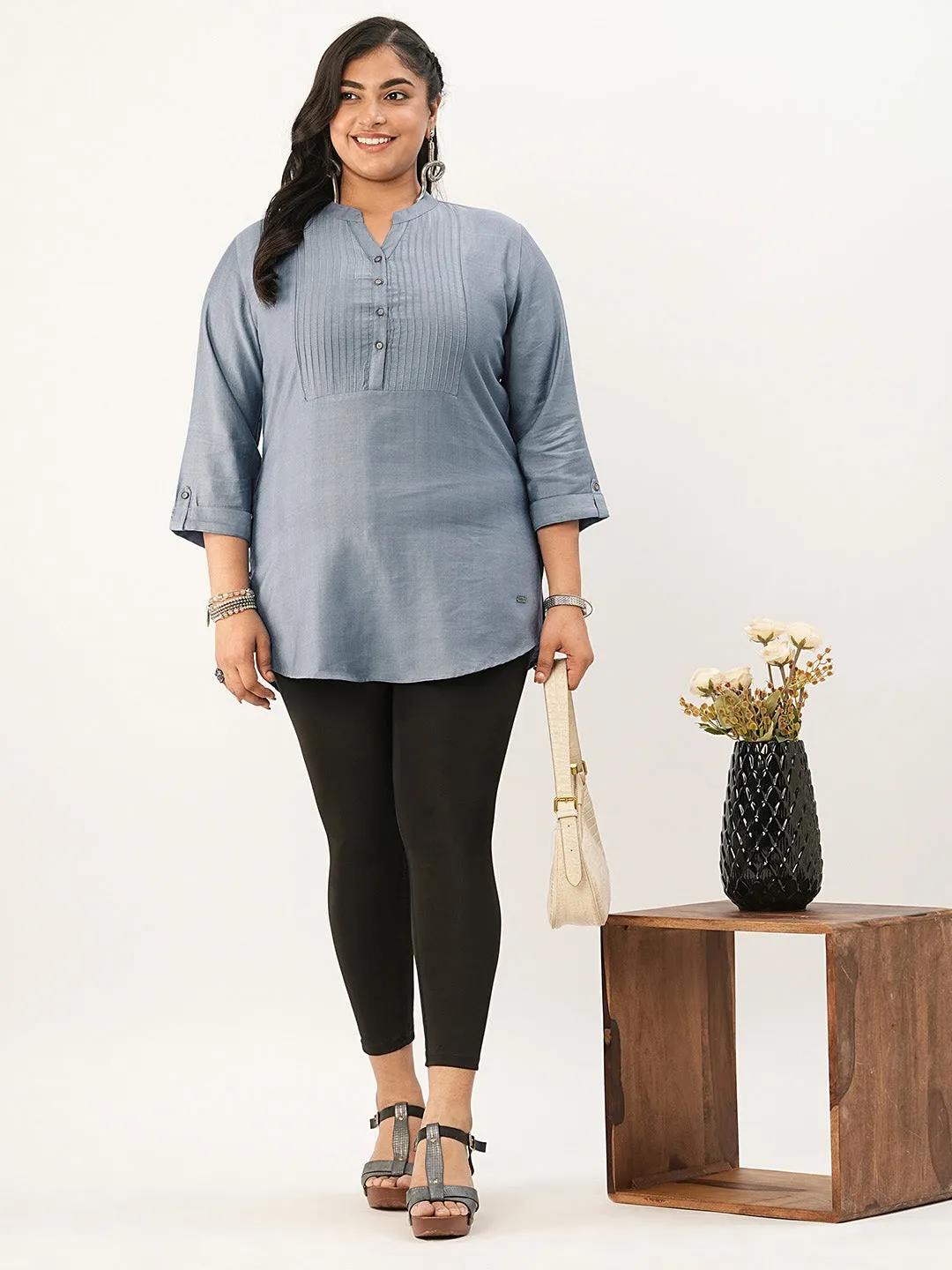 Grey Comfort Fit Rayon Tunics for Women Online India Hip Length Straight - Zola