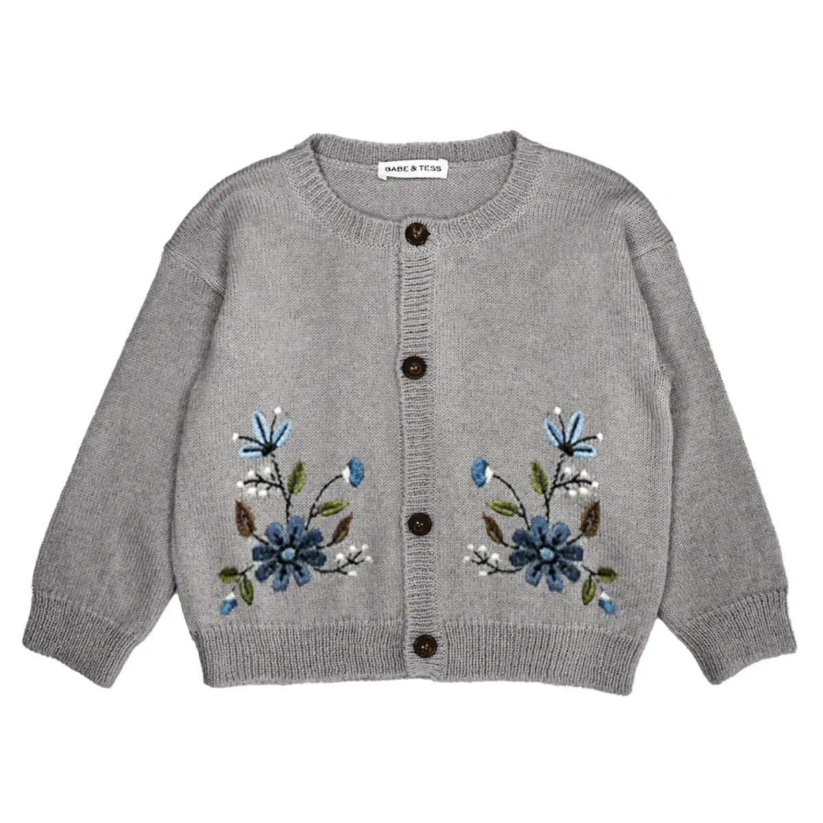 Grey Melange Floral Embroidered Cardigan