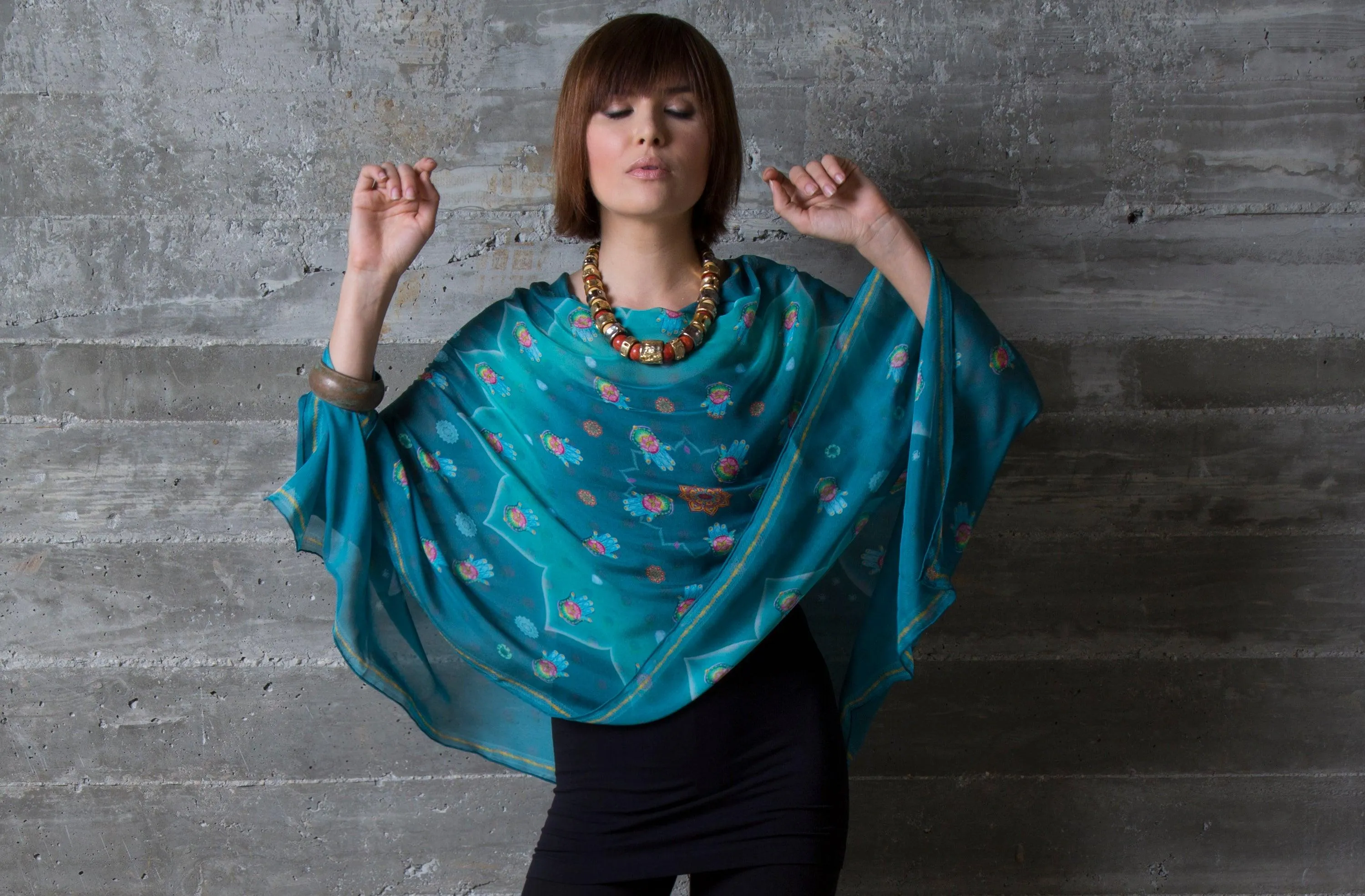Hamsa Silk Chiffon Scarf Wrap