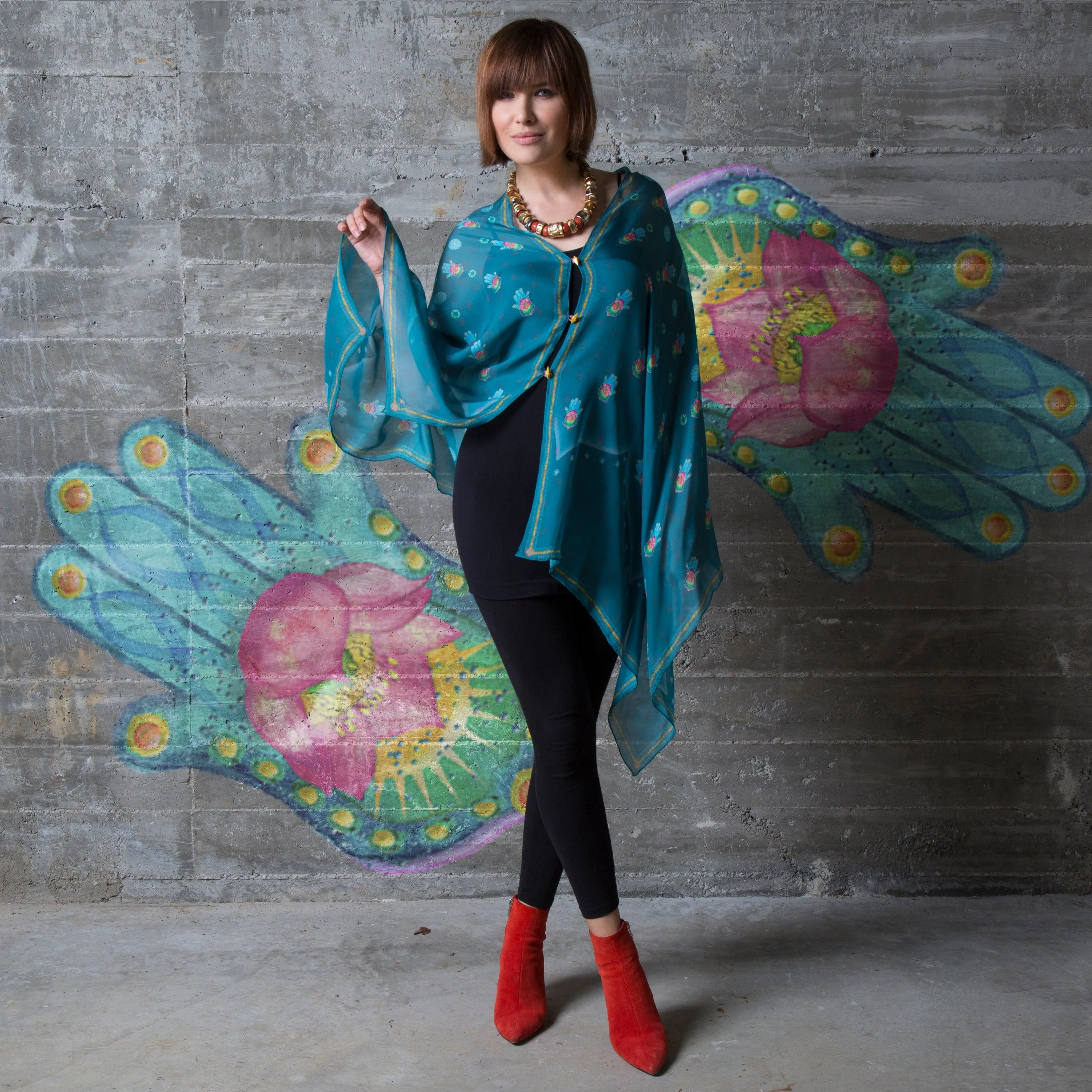 Hamsa Silk Chiffon Scarf Wrap