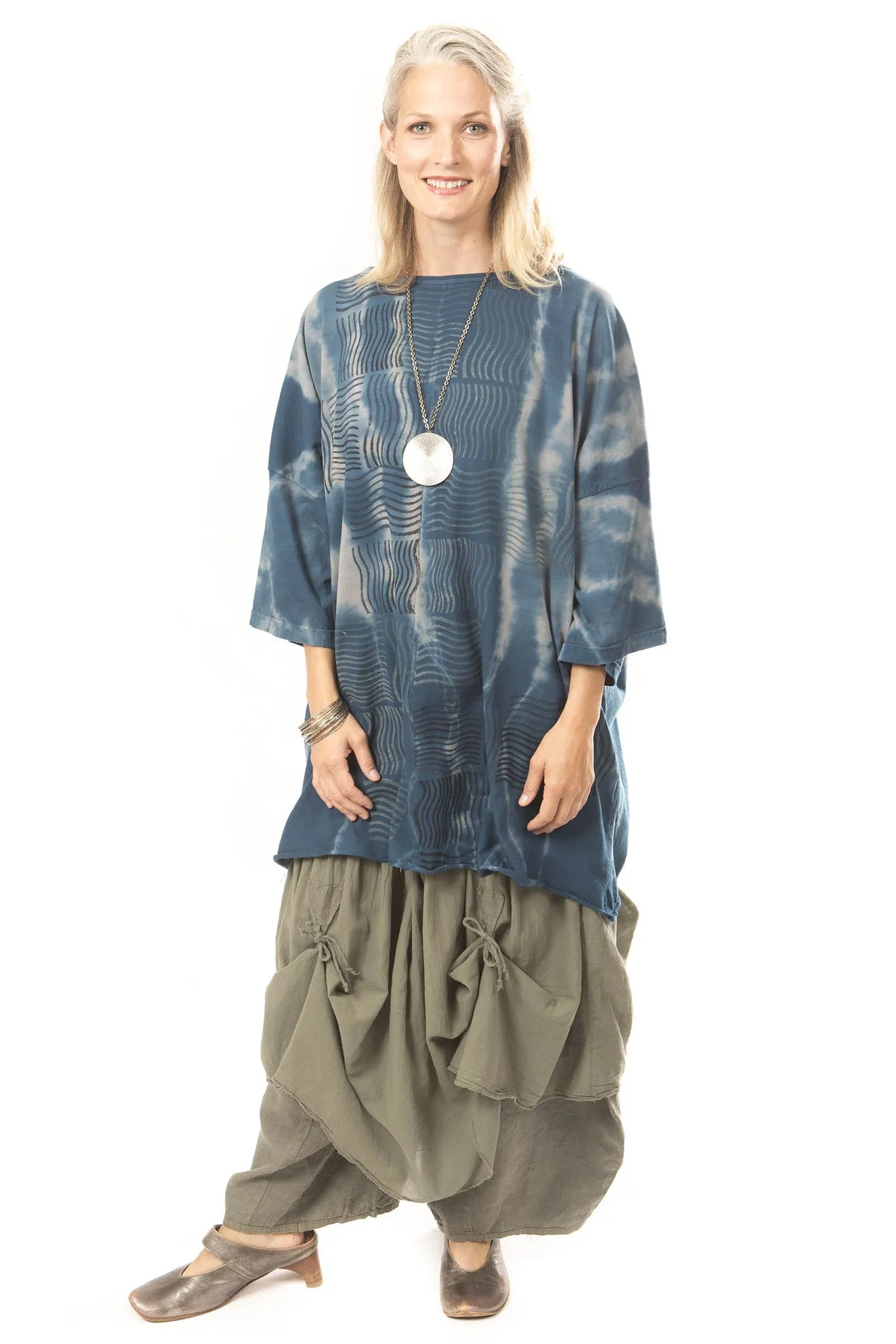 Hand Dyed Line Tunic Printed- Blue Fish Clothing