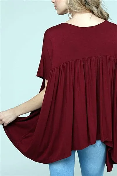 Handkerchief Hem Rayon Baby-Doll Burgundy - Pack of 6
