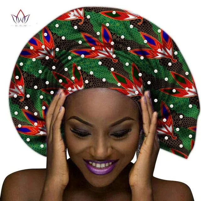 Handmade Multi-color Headtie Ankara Head Decorations Wrap Scarf with Perals African Ankara Printed Head Wrap
