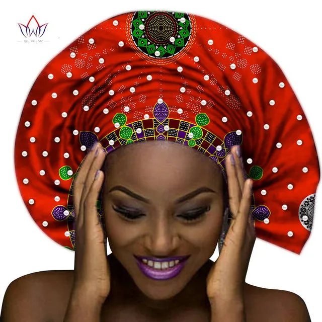 Handmade Multi-color Headtie Ankara Head Decorations Wrap Scarf with Perals African Ankara Printed Head Wrap