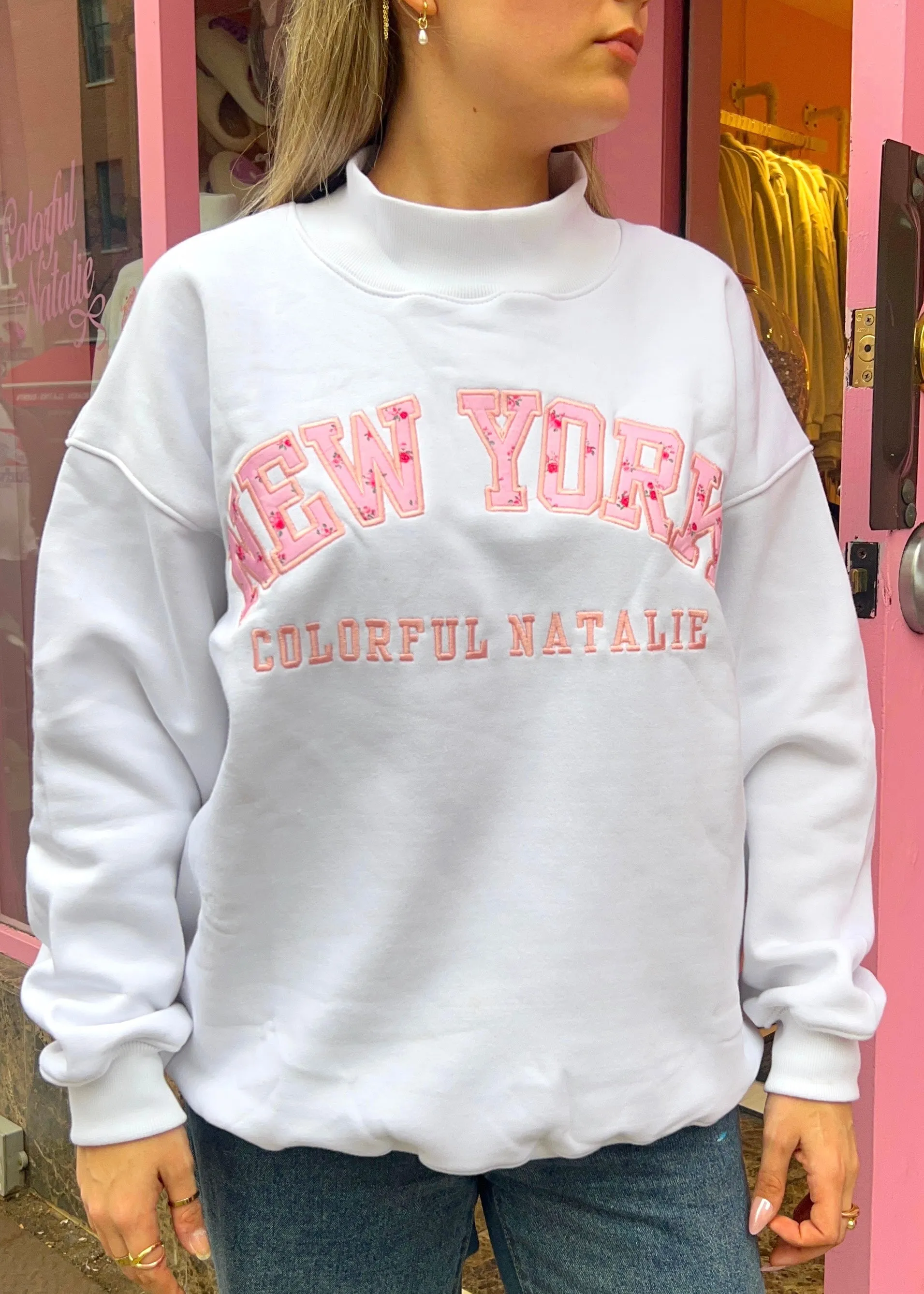 Happy Florals Embroidered New York Mockneck
