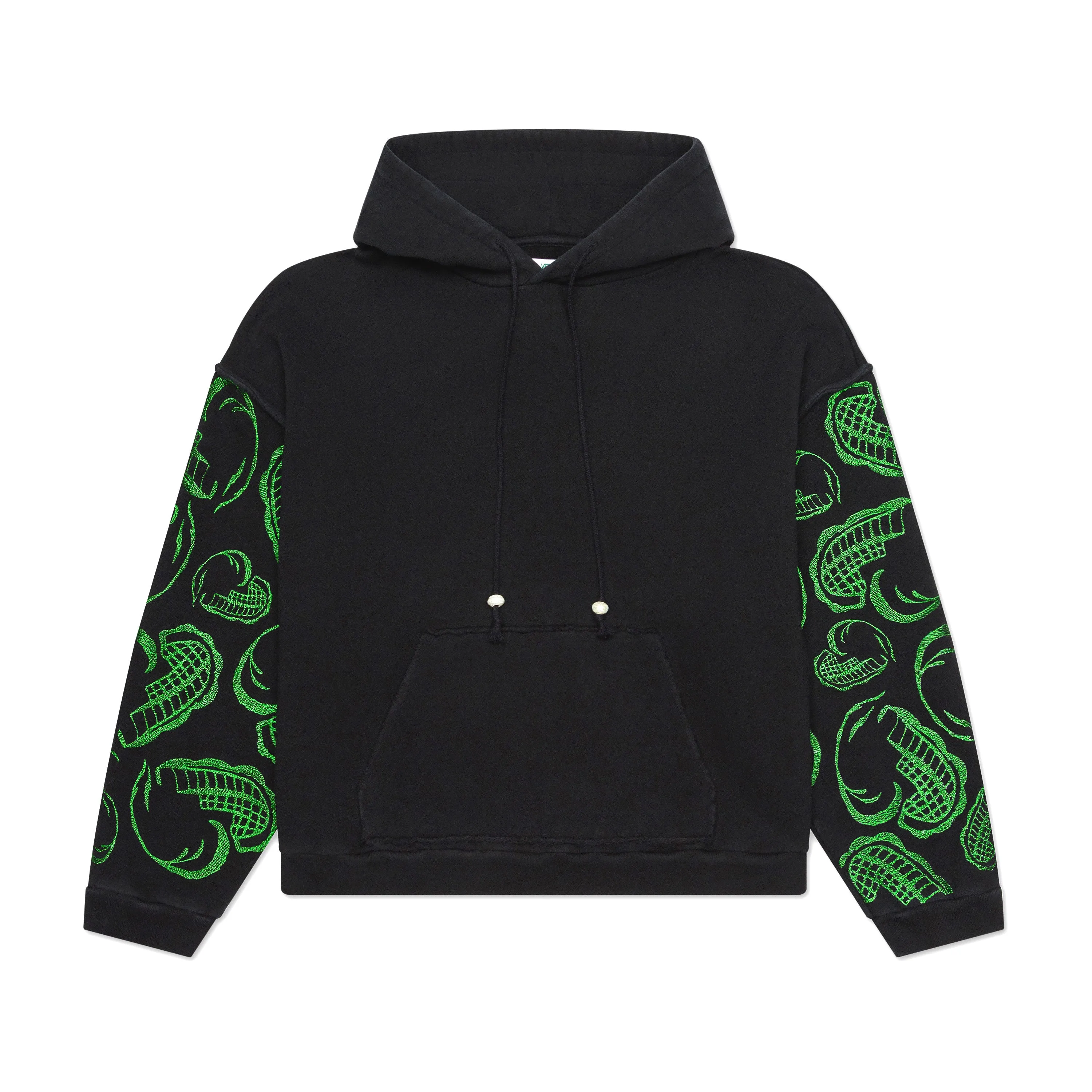 HEART EMBROIDERED HOODIE WITH FRESHWATER PEARLS ON STRING